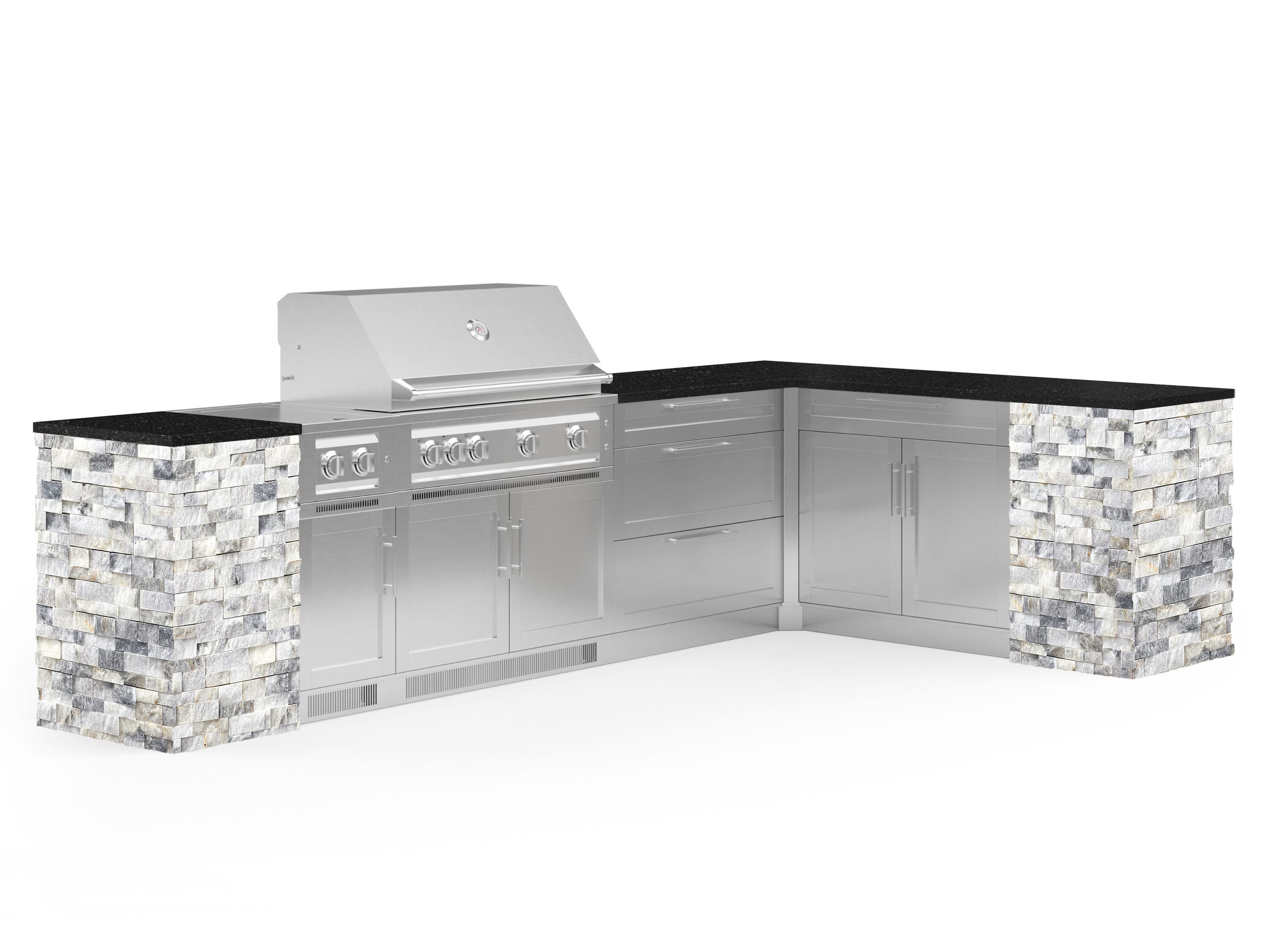 NewAge Products 69568 Signature Series Cabinets Platinum Grill 11 -Piece 137.94-in W x 81.94-in D x 51-in H Modular Outdoor Kitchen Set 7 Burners