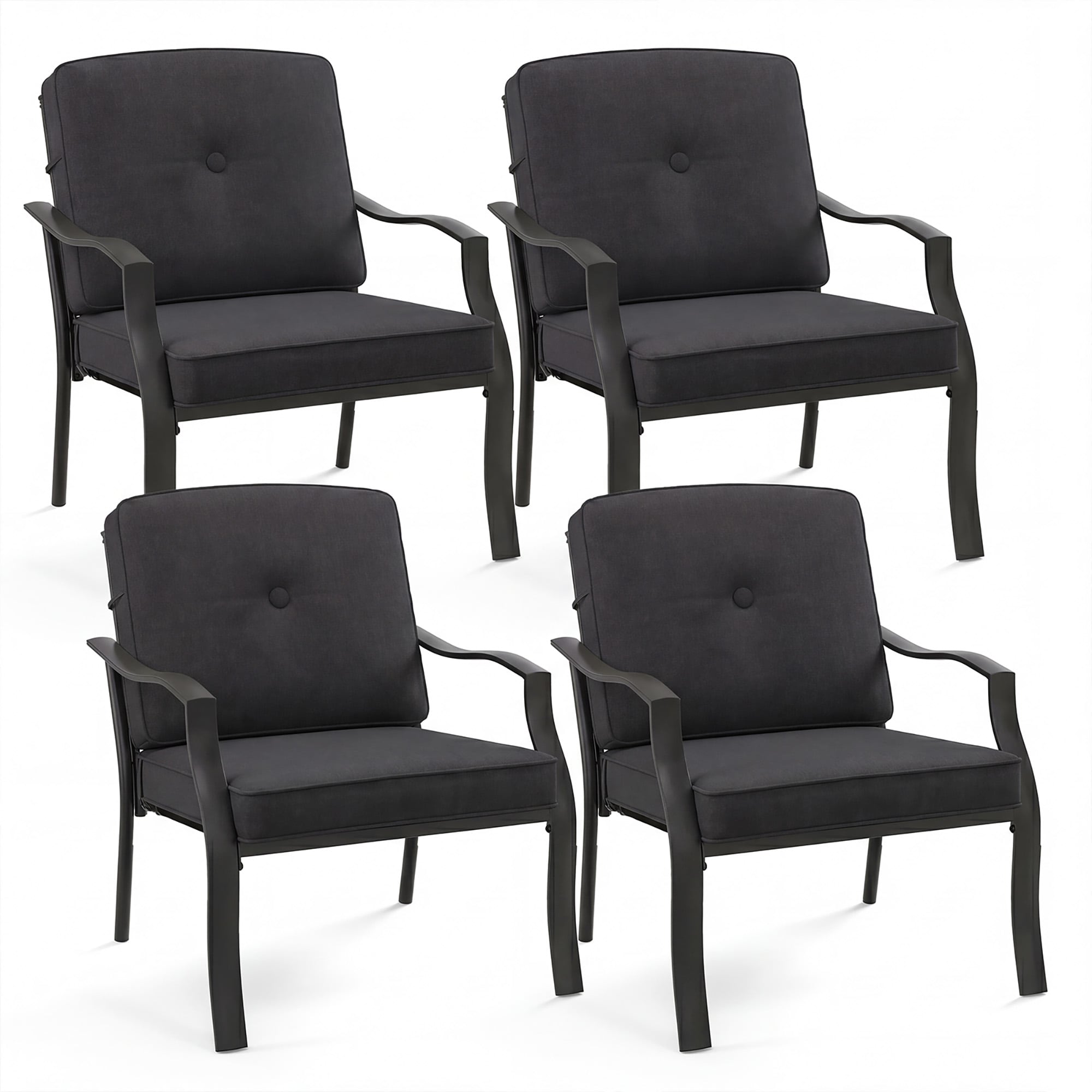Costway - Set of 4 Contemporary/Modern Polyester Upholstered Dining arm chair ( Metal Frame )