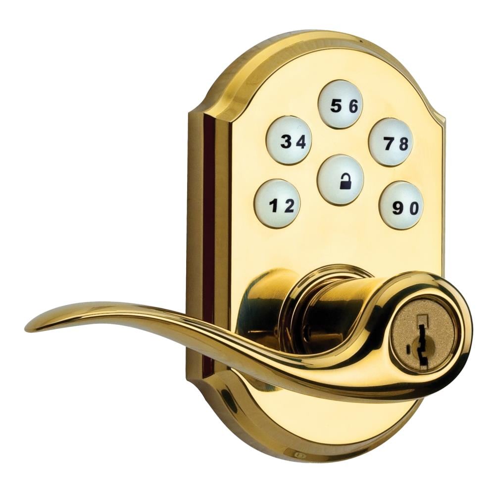 Kwikset 912TNL TRL ZW L03 SMT CP SmartCode Lever Lifetime Polished Brass Smartkey Electronic Handle with Lighted Keypad