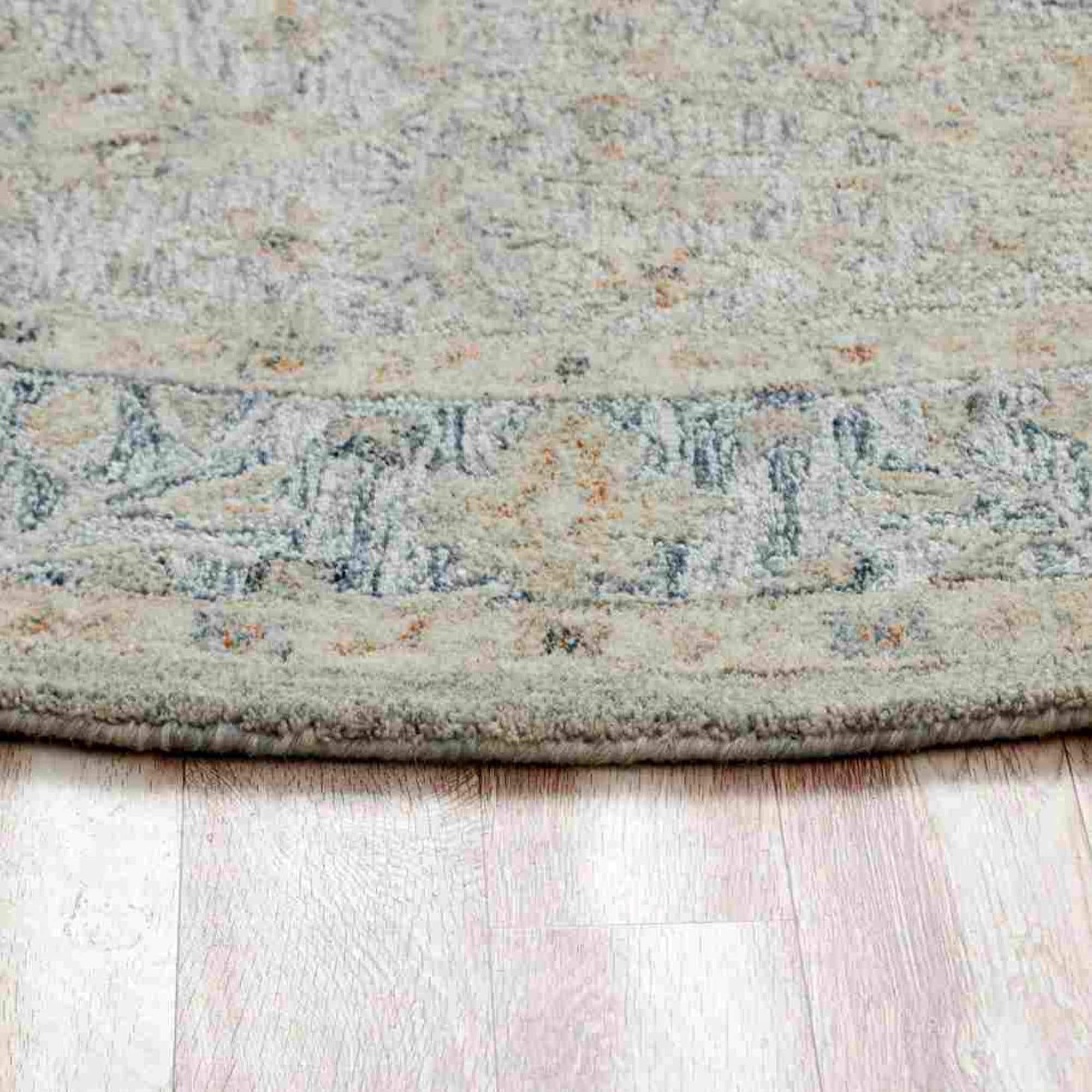 Handmade Blue and Taupe Round Wool Tufted Rug, 8.5 ft