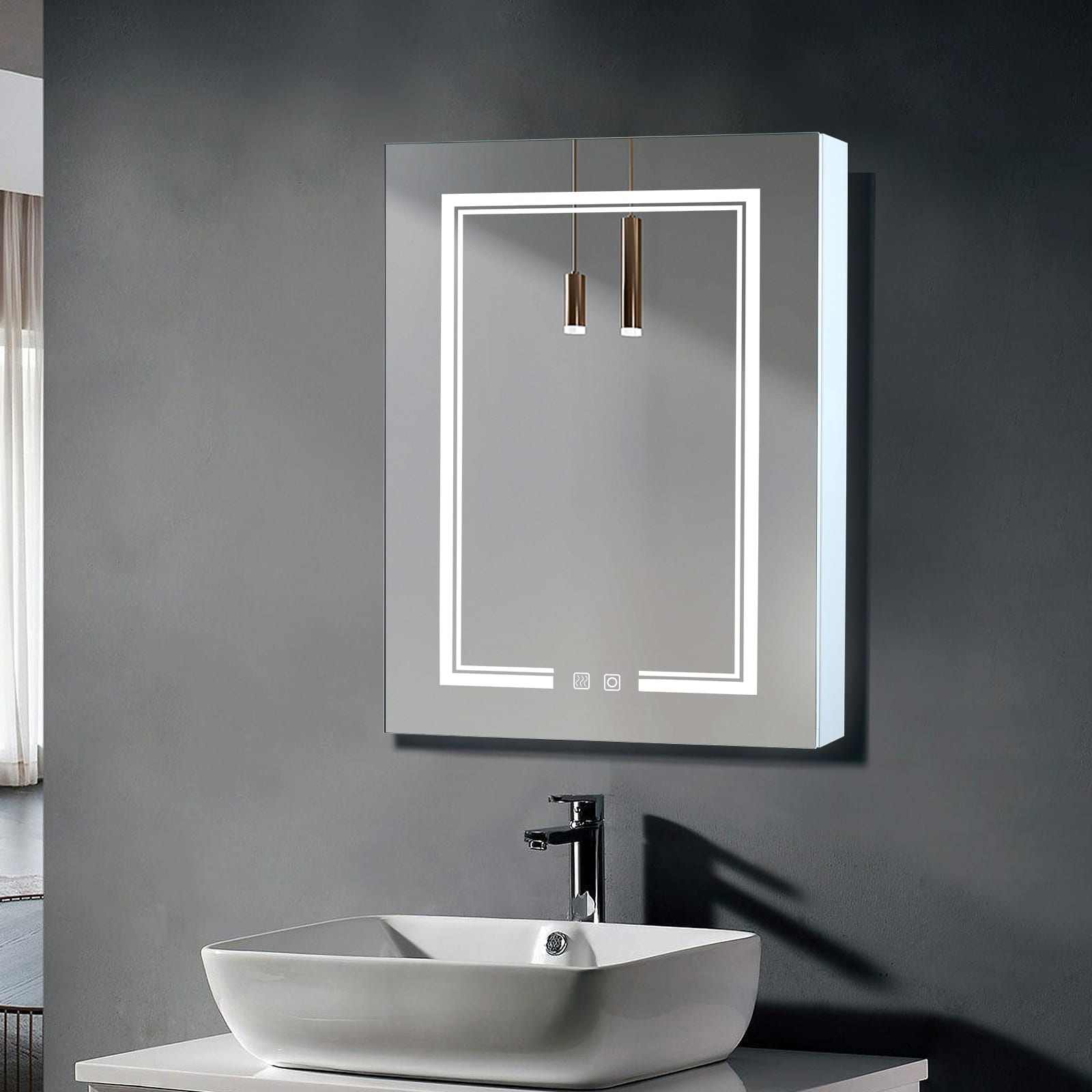 Winado LO1G52001660 20-in x 28-in Lighted LED Fog Free Surface/Recessed Mount White Mirrored Rectangle Medicine Cabinet with Outlet