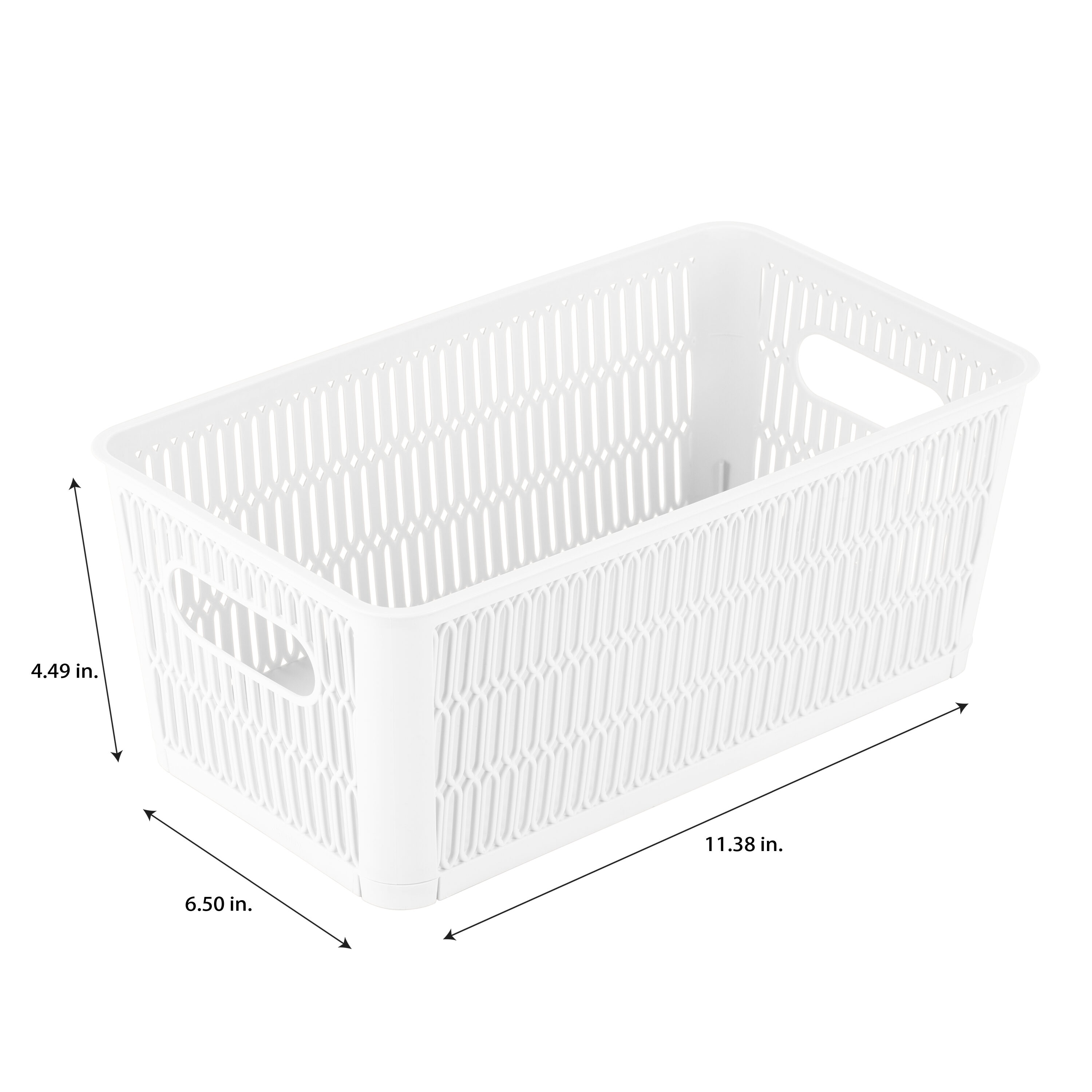 Simplify 2 Pack Slide 2 Stack It Plastic Shallow Storage Baskets, White 