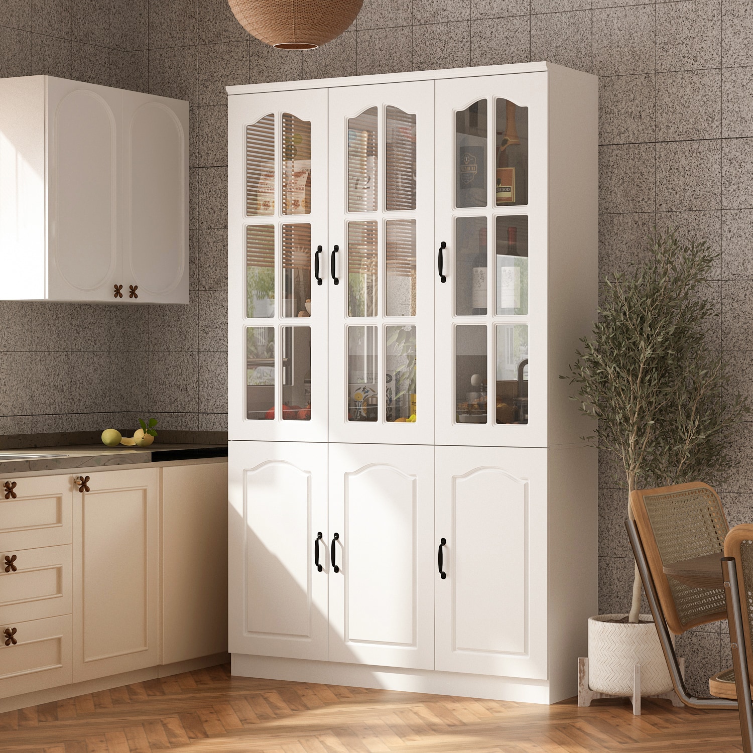 Basicwise Contemporary/Modern White Wood Pantry with Wine Storage