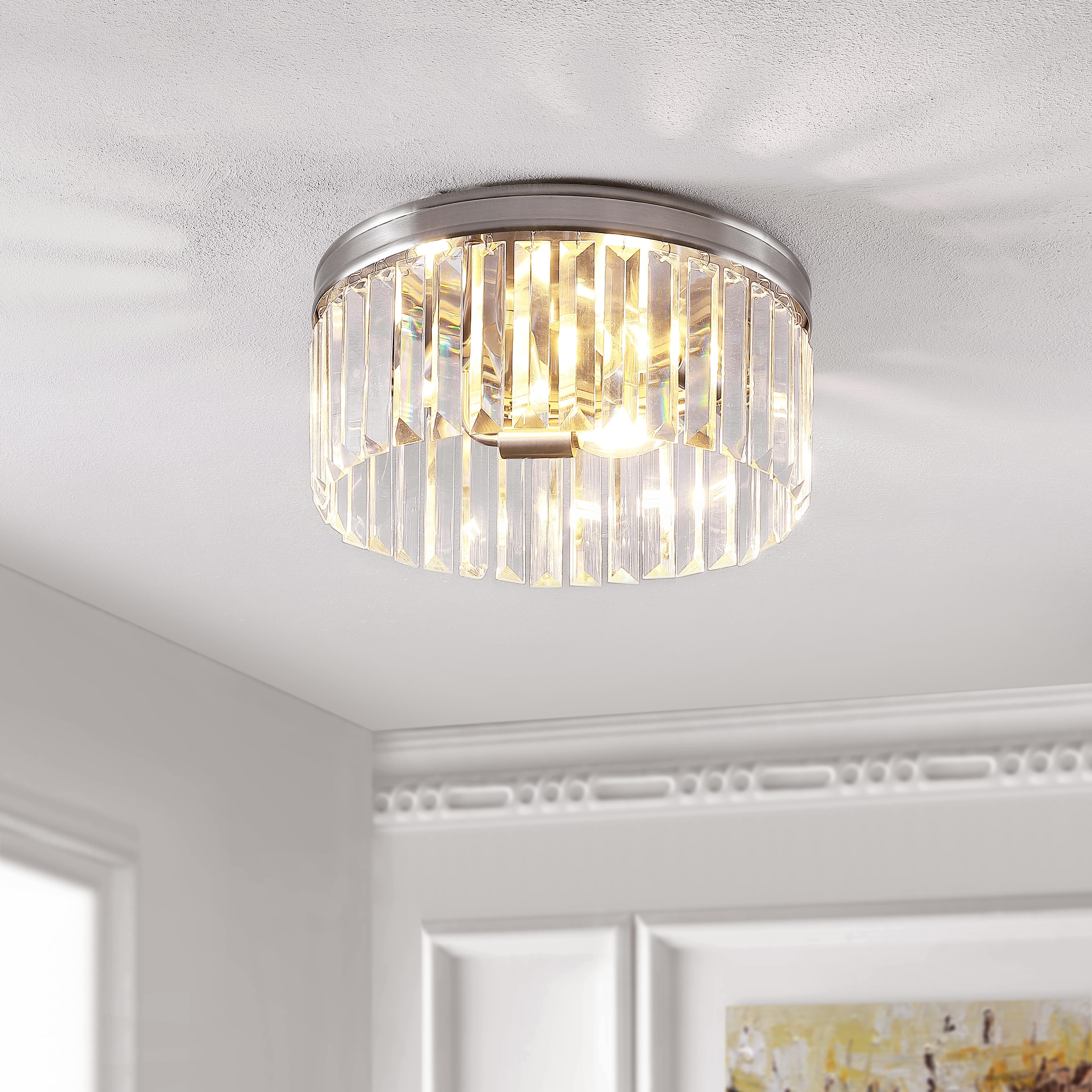 Ruslen 13" Brushed Nickel Crystal LED Flush Mount Light
