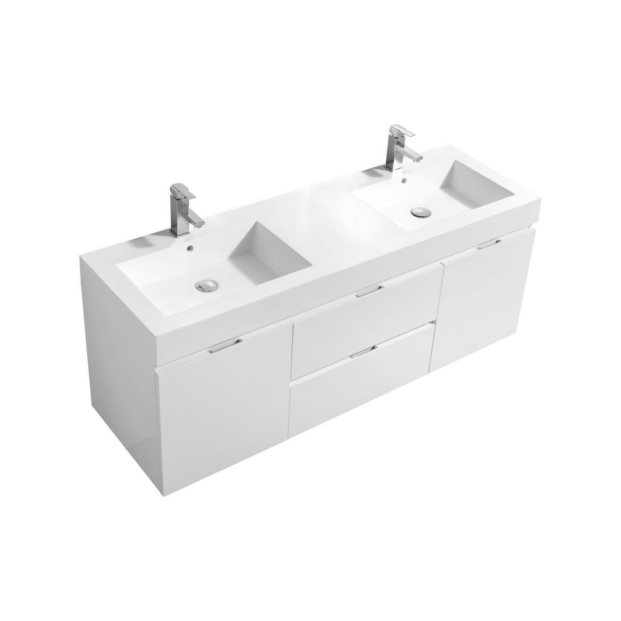 KubeBath  BSL60D-GW Bliss 60 inch Double Sink High Gloss White Bathroom Vanity