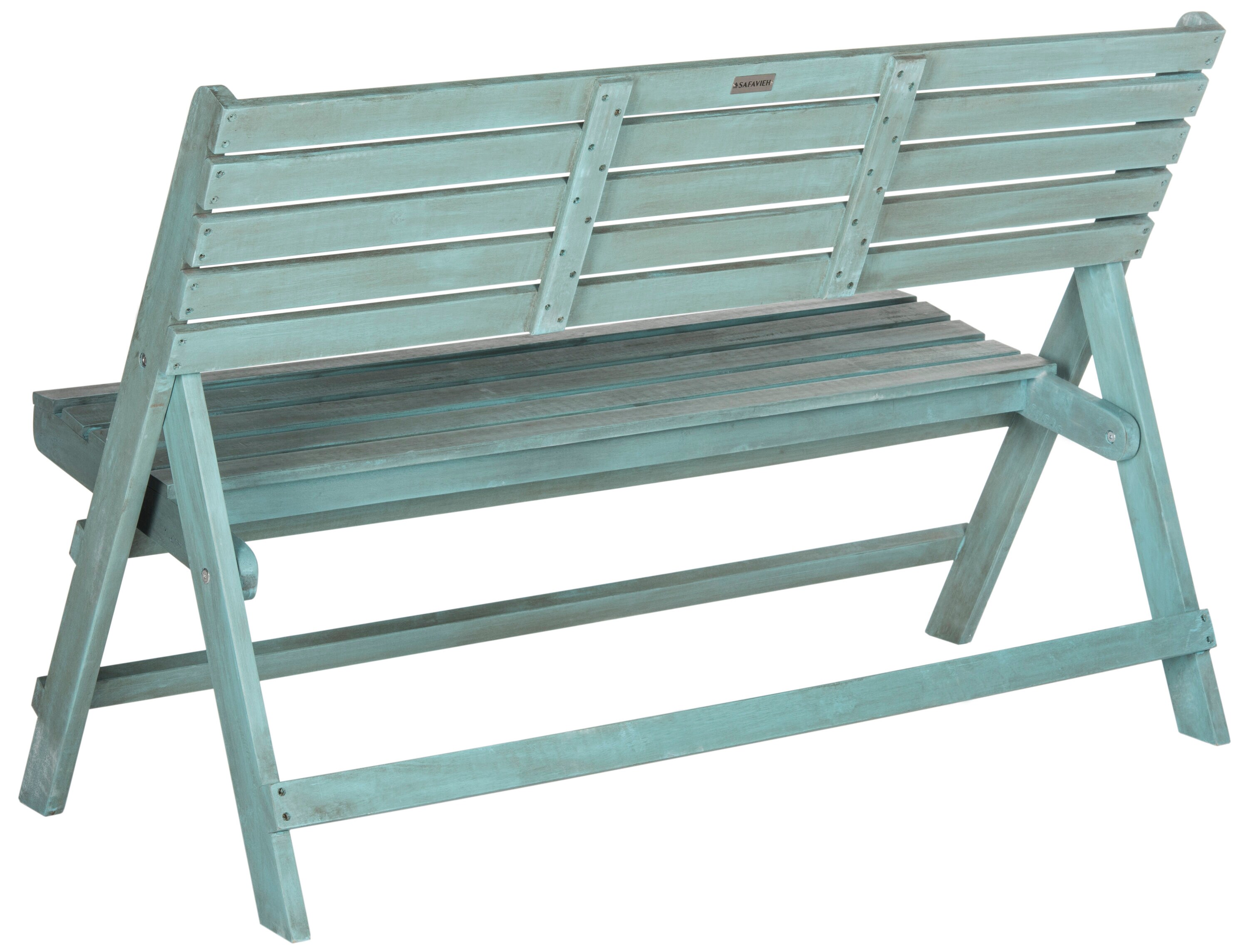 Safavieh FOX6705C Luca 48.0-in W x 31.5-in H Beach House Blue Acacia Folding Bench