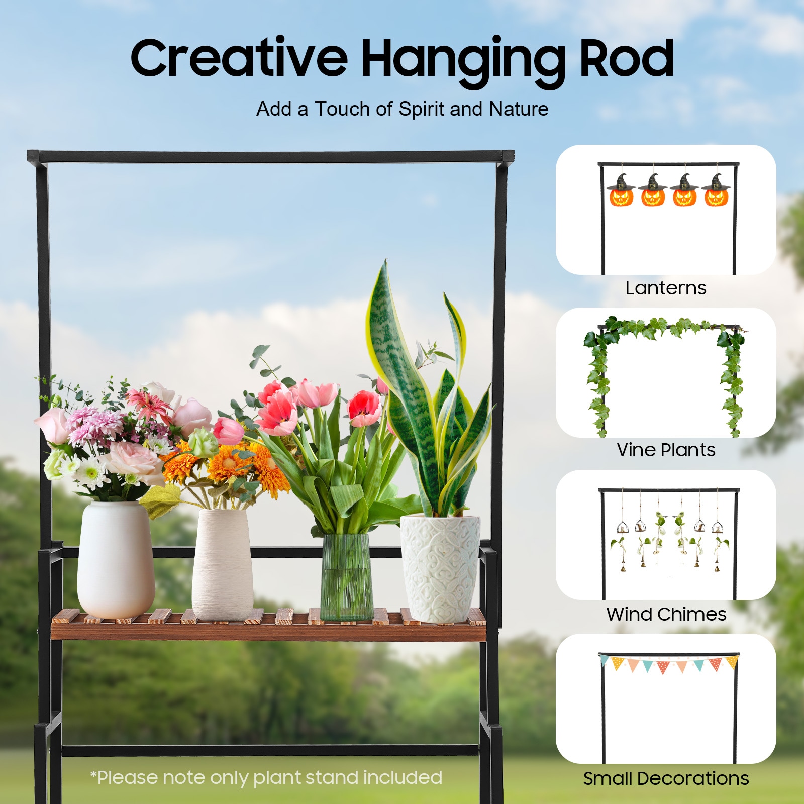 CNCEST 68.1-in H x 31.4-in W 3-tier Metal Black Indoor/Outdoor