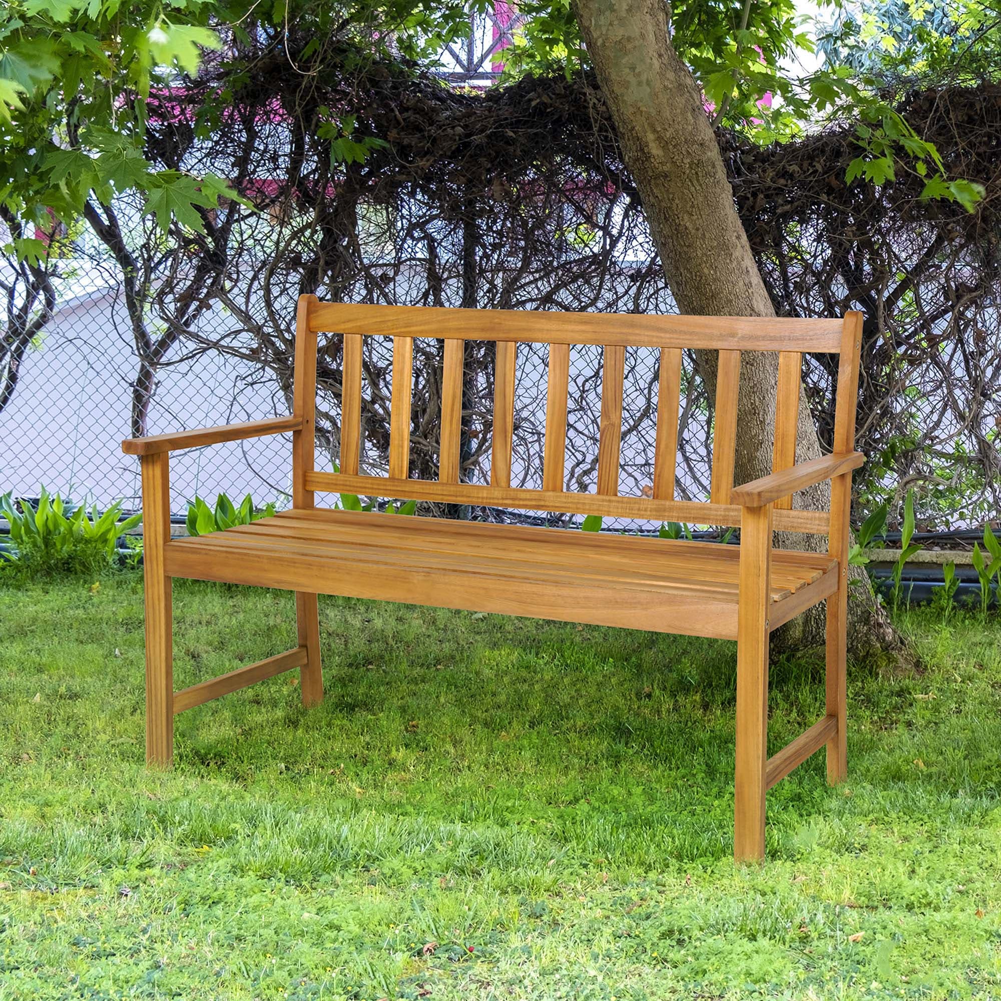 Costway 48-in W x 34-in H Natural Acacia Garden Bench HW70944 at Lowes.com