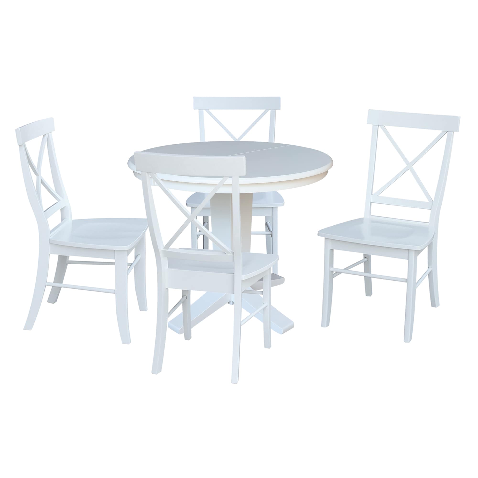International Concepts K08-36RXT-23B-C613-4 White Traditional Dining Room Set with Round Table ( Seats 4 )