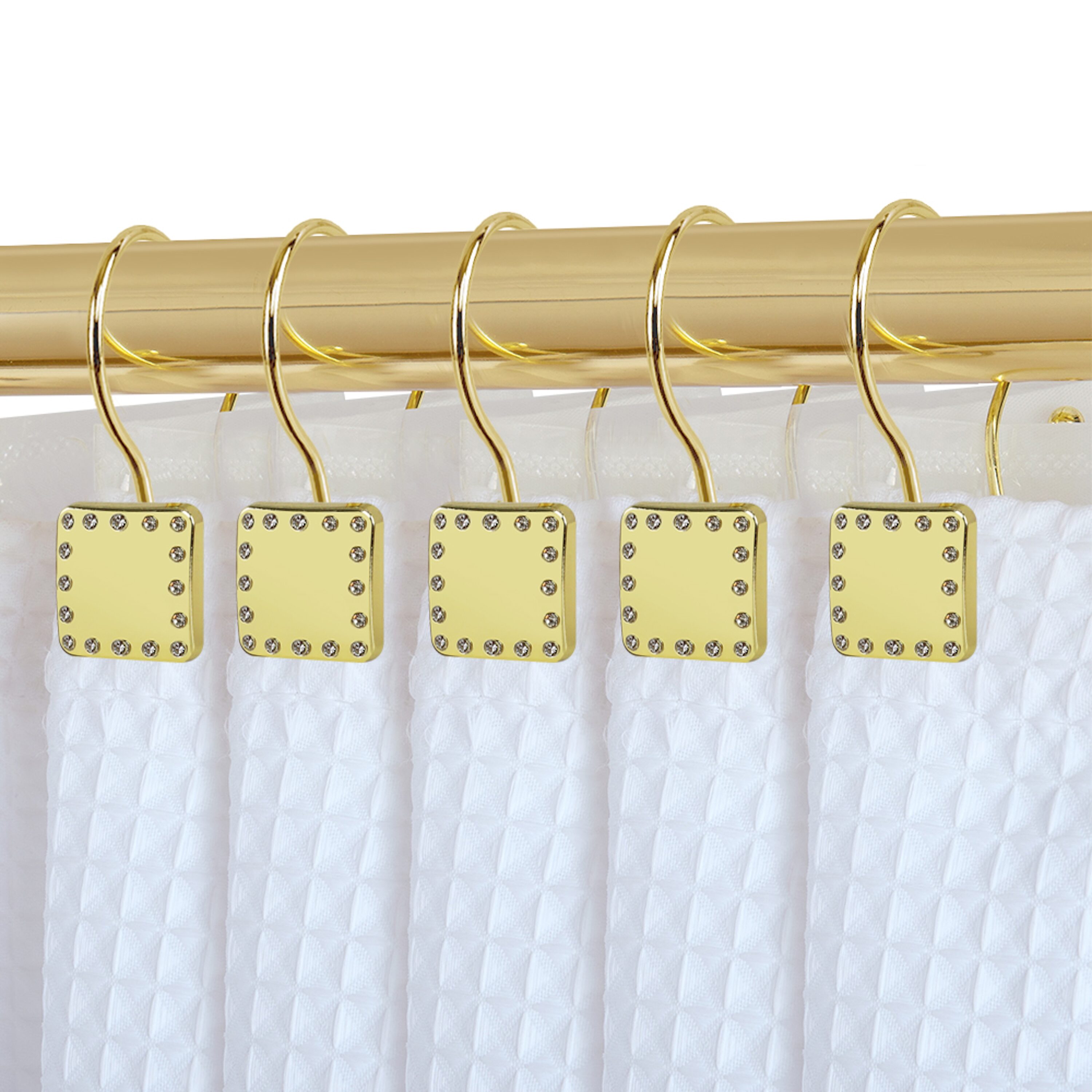 Utopia Alley   Rust Proof Decorative Double Shower Curtain Hooks with Acrylic Crystal Design for Bathrooms Kitchen Utensils Curtains Towels etc  - Set of 12 Gold