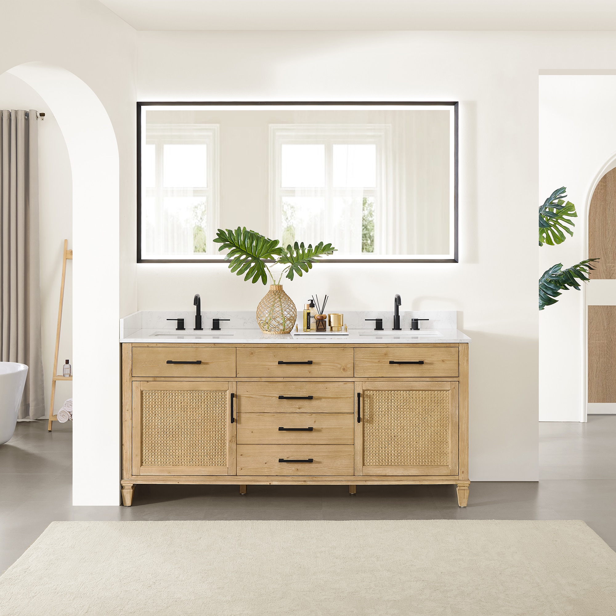 Altair 571072-WF-GW Salome 72-in Weathered Fir Undermount Double Sink Bathroom Vanity with Grain White Engineered Stone Top (Mirror Included)