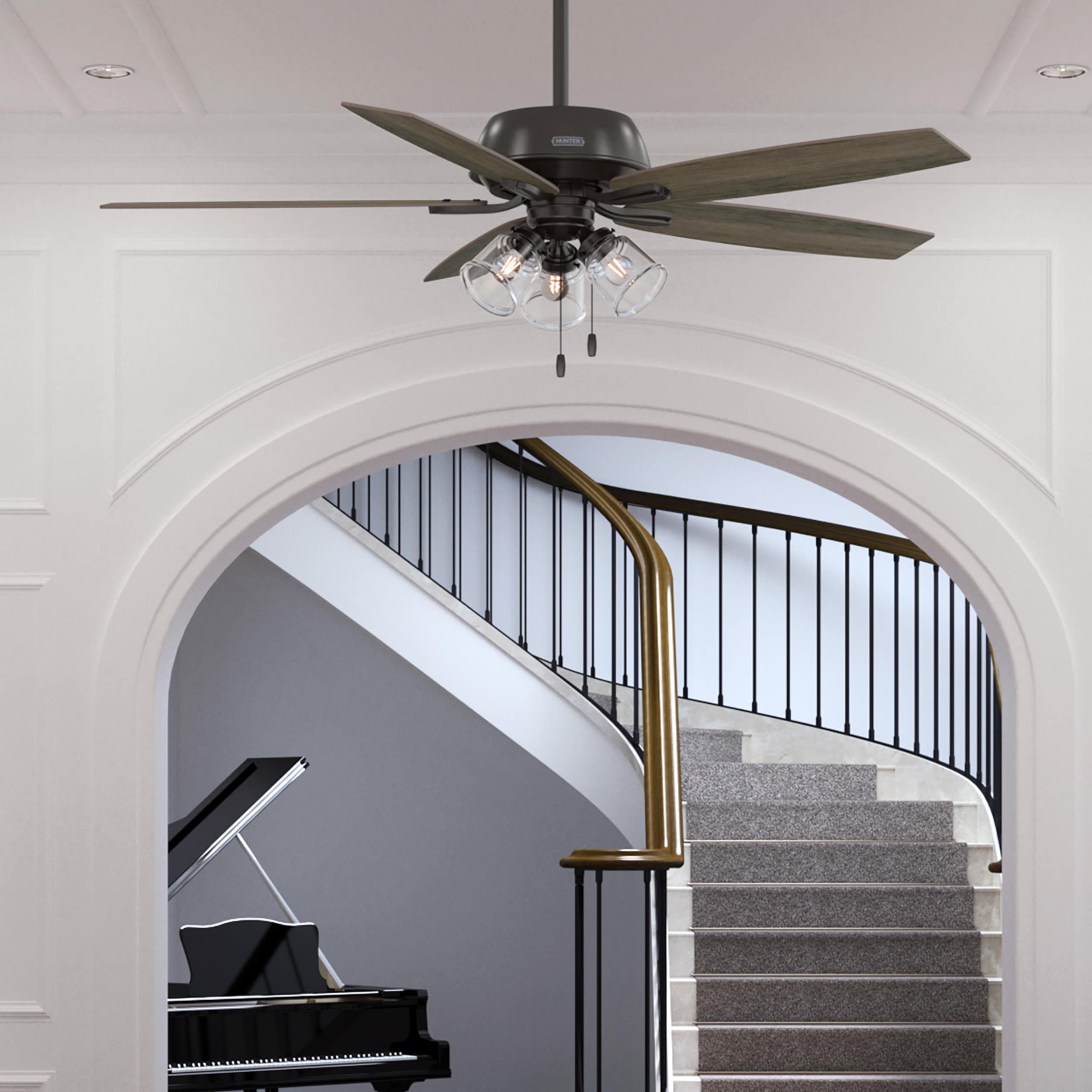 Hunter 52349 Dondra 60-in Noble Bronze with Warm Grey Oak Blades Ceiling Fan With Light ( 5 -Blade )