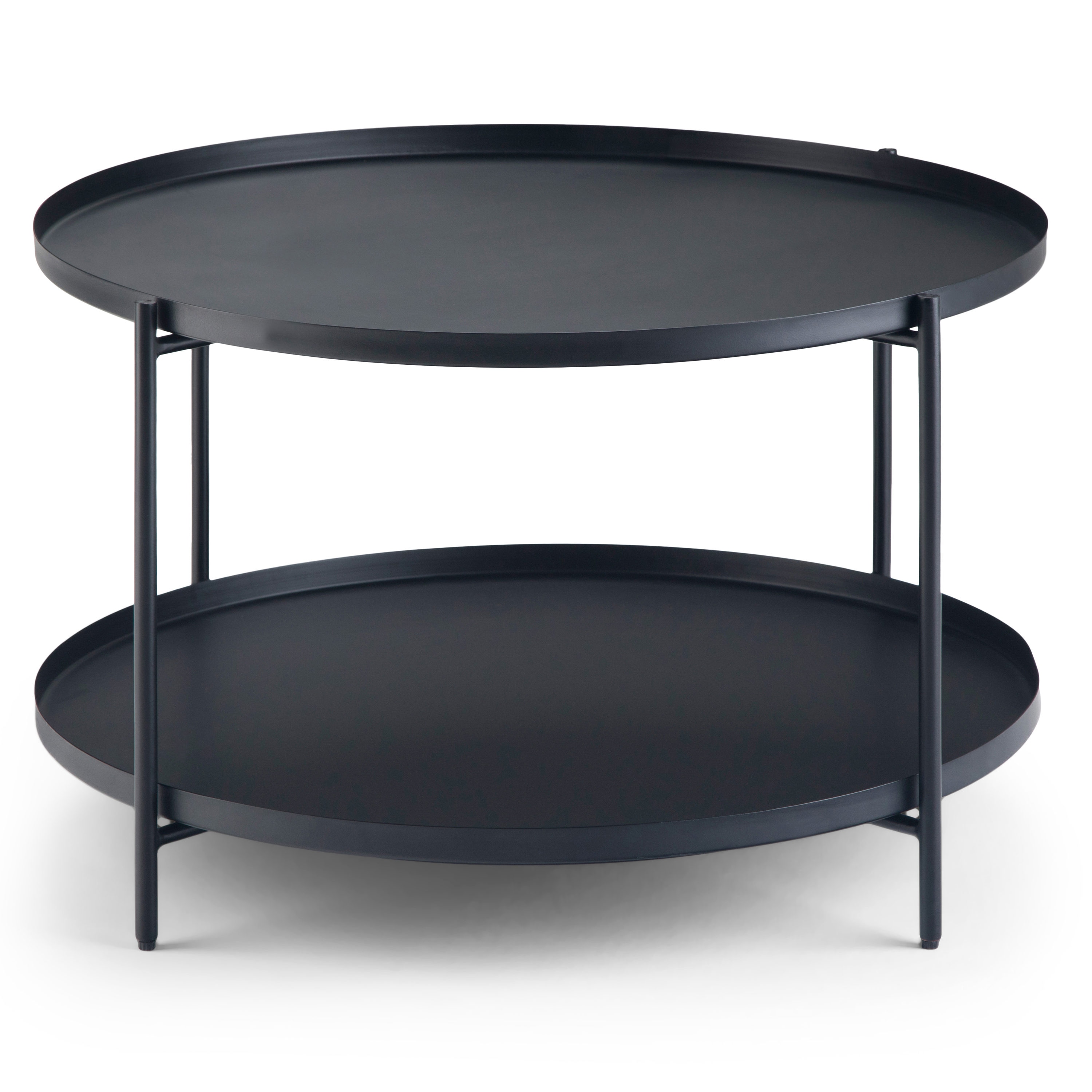 Monet 32" Round Black Metal Coffee Table with Storage