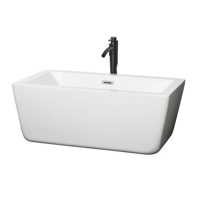 Laura 58.75 in. Acrylic Flatbottom Center Drain Soaking Tub in White with Floor Mounted Faucet in Chrome Laura 58.75 in. Acrylic Flatbottom Center Drain Soaking Tub in White with Floor Mounted Faucet in Chrome