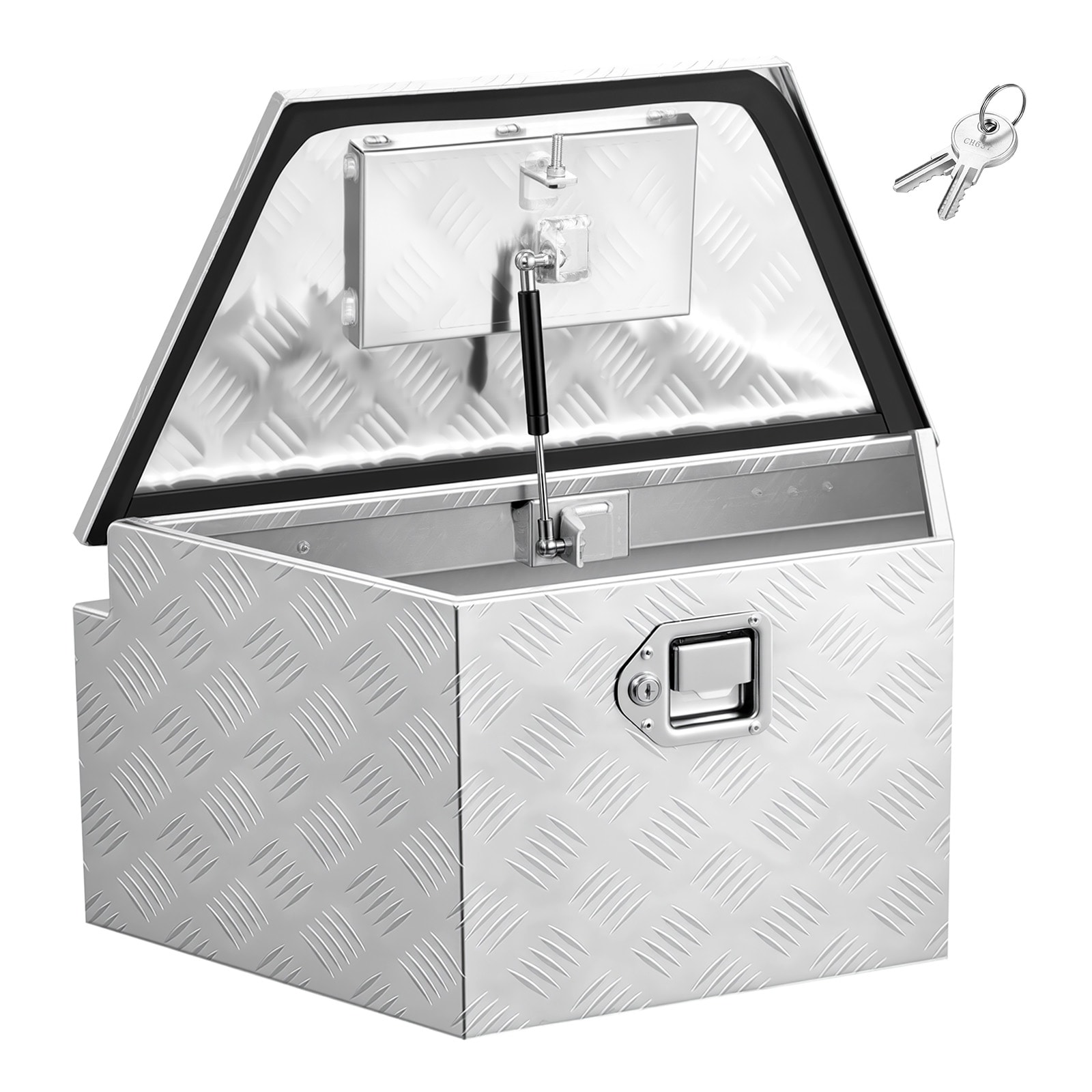 GIVIMO Aluminum Trailer Tongue Box 26-in x 13-in x 12-in Heavy Duty Trailer Tool Box with Lock and Keys 110-lb Capacity Weatherproof Storage Chest for Truck RV Silver