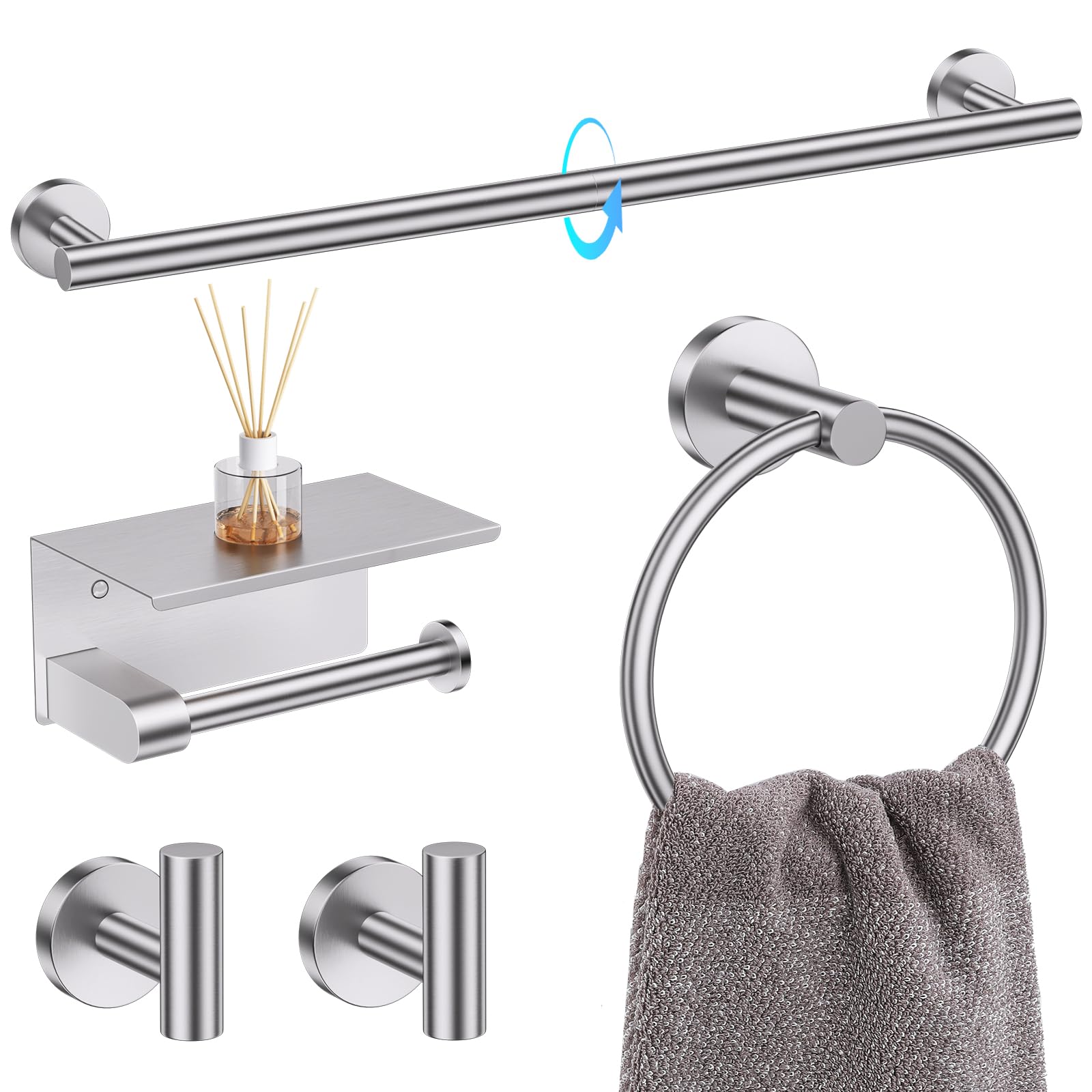 TNSO - Brushed Nickel 5 Pieces Set A SUS304 Stainless Steel Bathroom Hardware Kit Wall Mounted To...