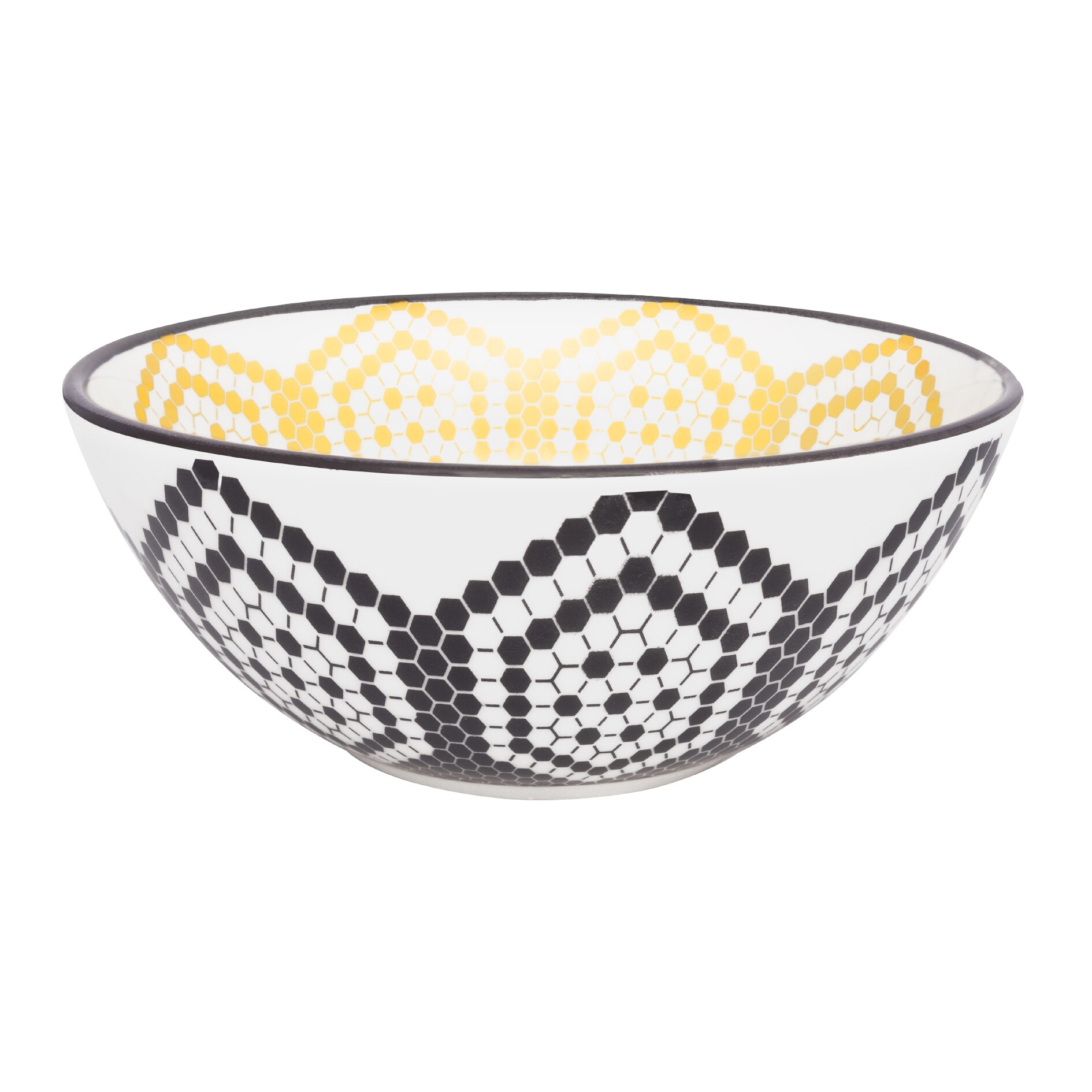 Manhattan Comfort Full 12-Piece Microwave Safe Large Soup Bowls with  Geometric and Floral Design, 20.29 Oz, Yellow/Black