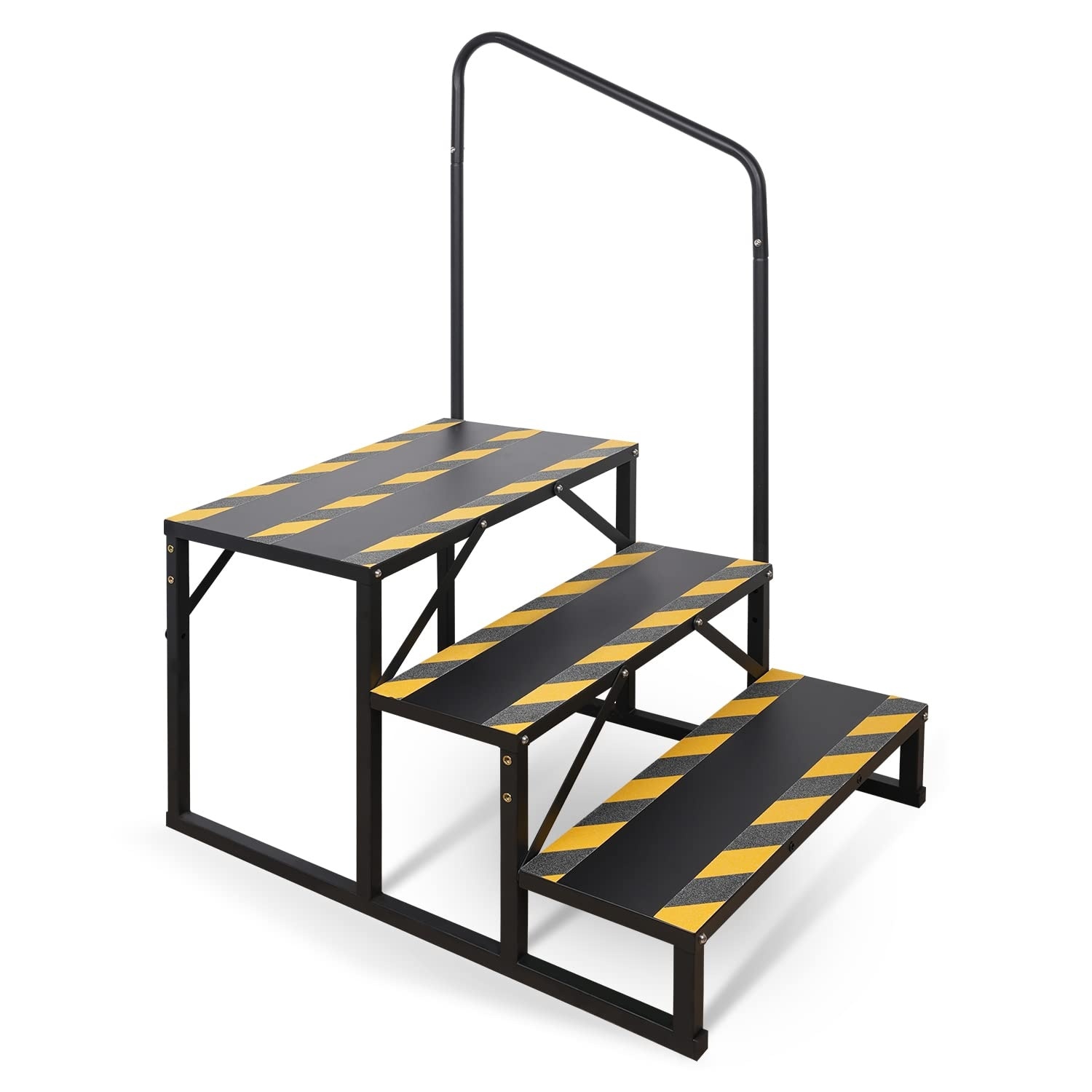 Etokfoks  3 Step RV Stairs 27x16 in Unfinished Black Spa Ladder with Handrail 300 lb Capacity 1 Pack