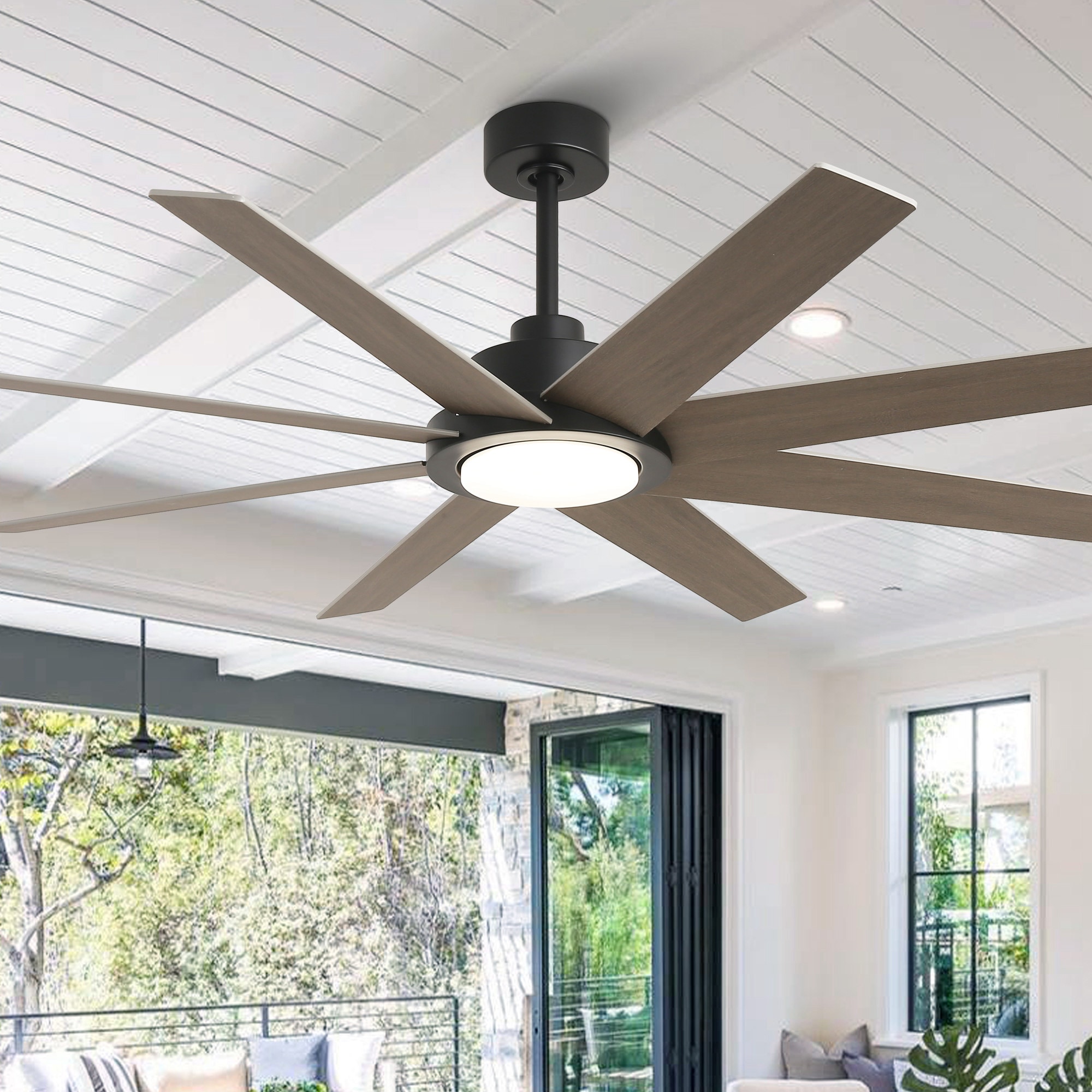 Matrix Decor MDF6387110V 60-in Integrated LED Black with Gray Blades Propeller Ceiling Fan With Light - Remote Included ( 8 -Blade )