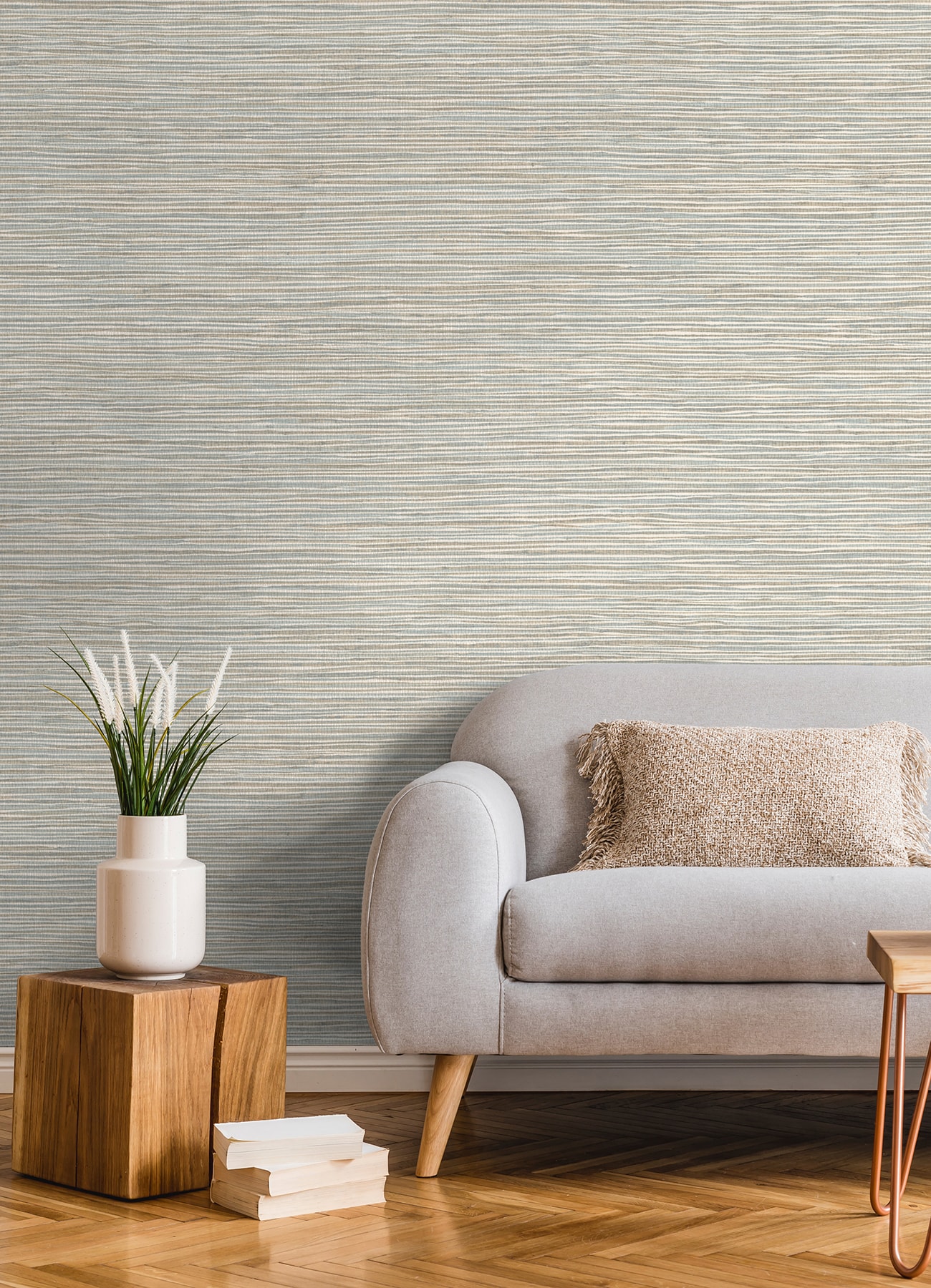 Alton Light Blue Faux Grasscloth 3D Non-Woven Wallpaper