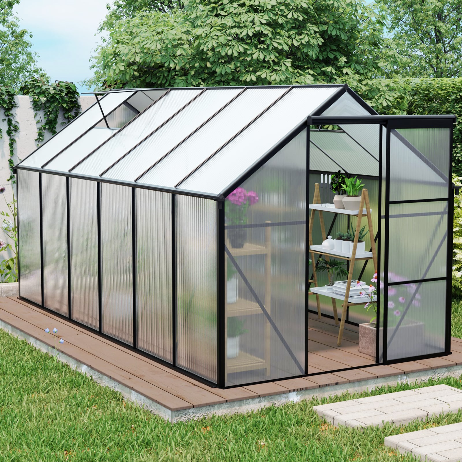 Mondawe MD-WWC00018 12.17-ft L x 6.23-ft W x 6.4-ft H Black Greenhouse Kit