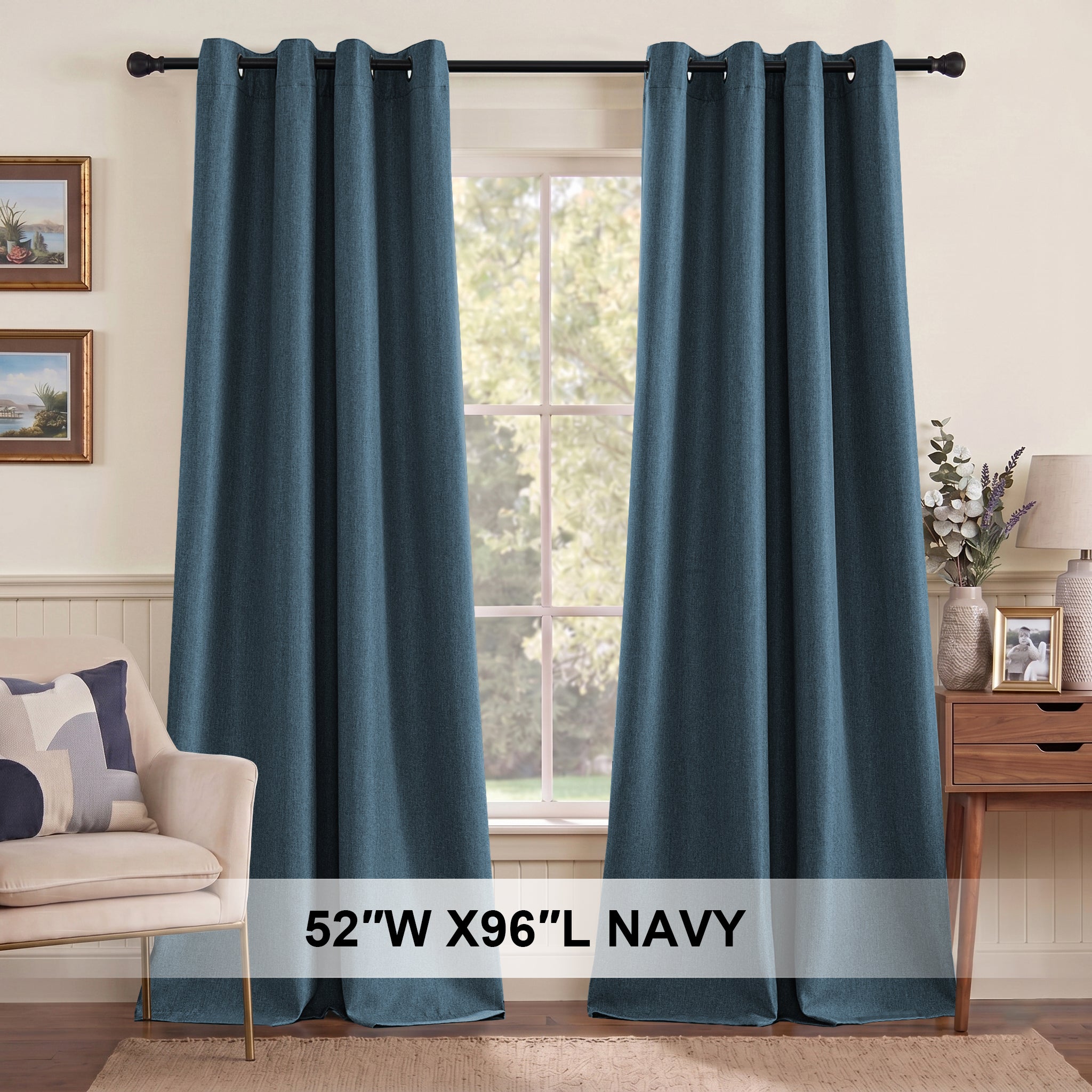 H.Versailtex - Premium Blackout Single Curtain Panel Grommet Top 52W x 96L Navy