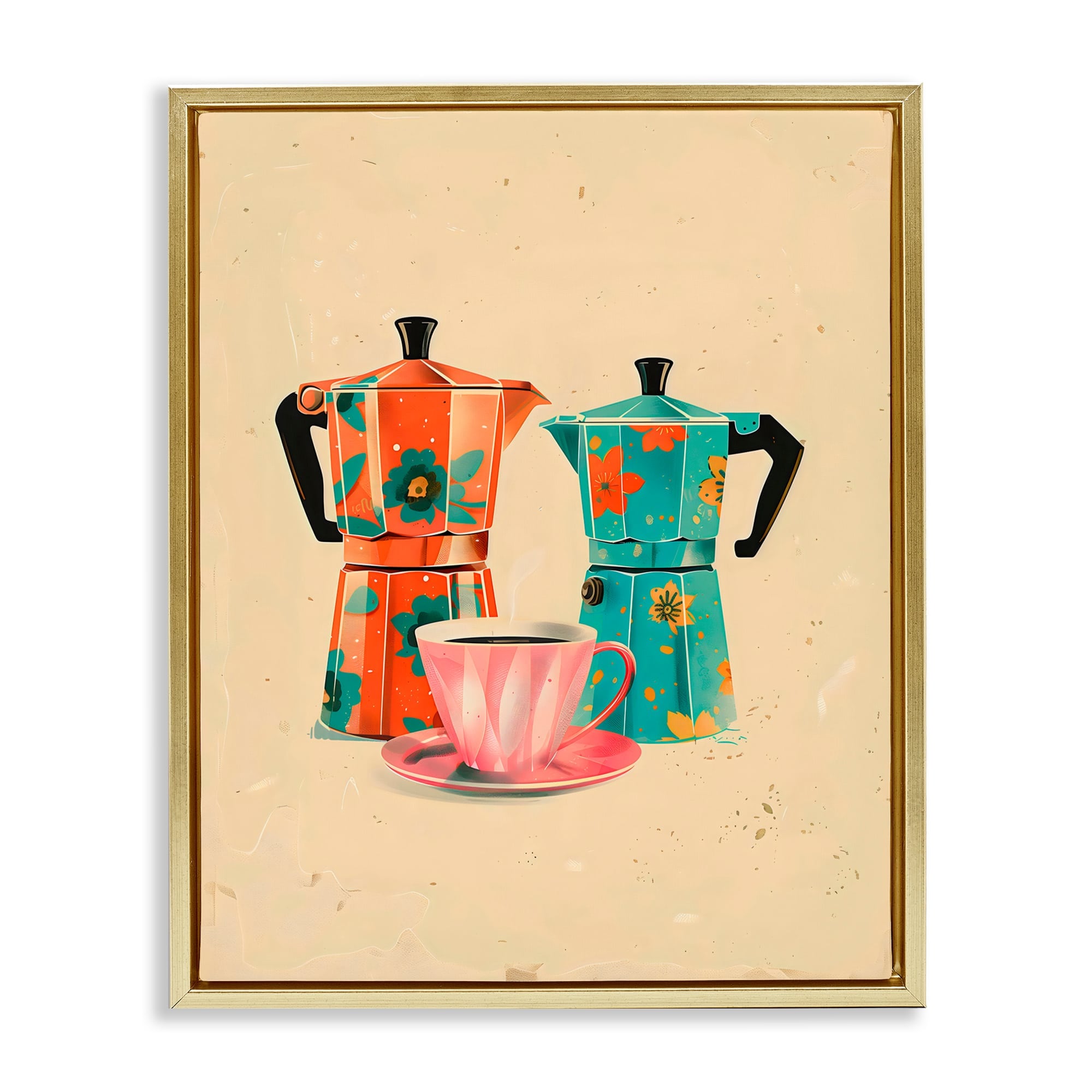 Stupell Industries Retro Morning Moka Pots Gold Floating Frame Canvas Art 17 x 21 #199652680422