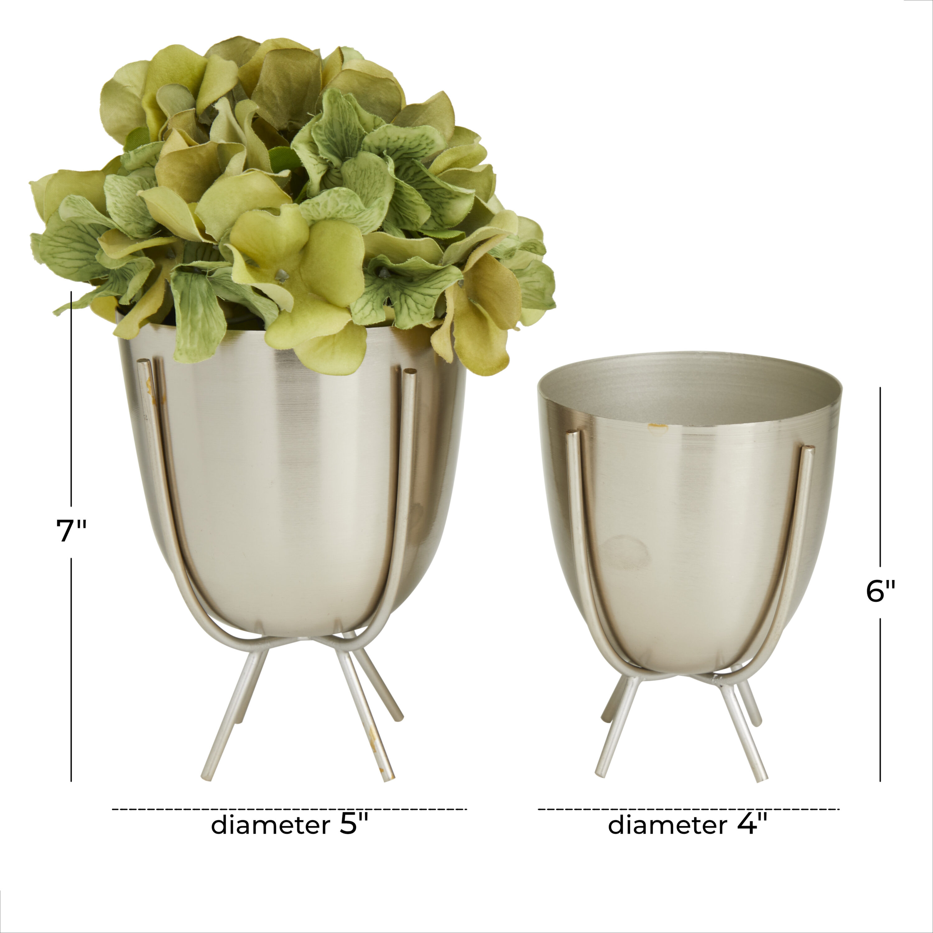 Contemporary 7" Silver Metal Round Planter with Stand