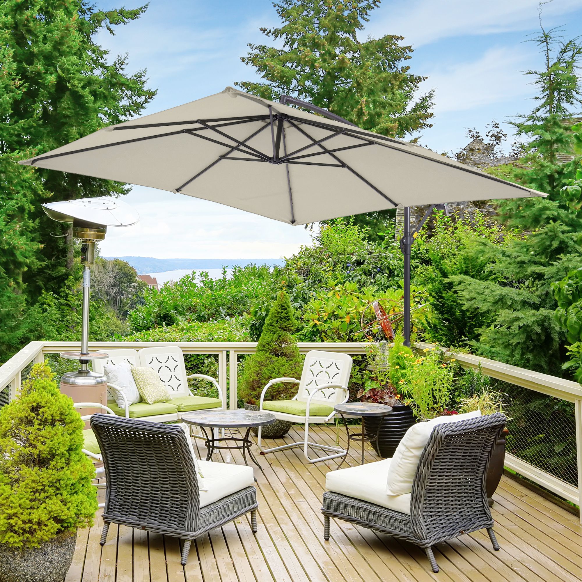 Sonkuki SD-S181BE 8.2-Feet Steel Beige No-tilt Offset Patio Umbrella