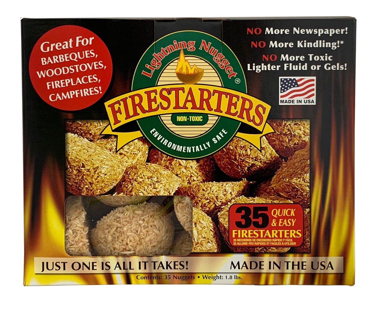 Lightning Nuggets N50VBOX Firestarters Box of Fire-Starting Nuggets Tan, 2 Pack 50 Count,Tan 