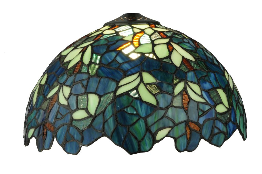 Blue Stained Glass Tiffany Table Lamp with Bronze Base