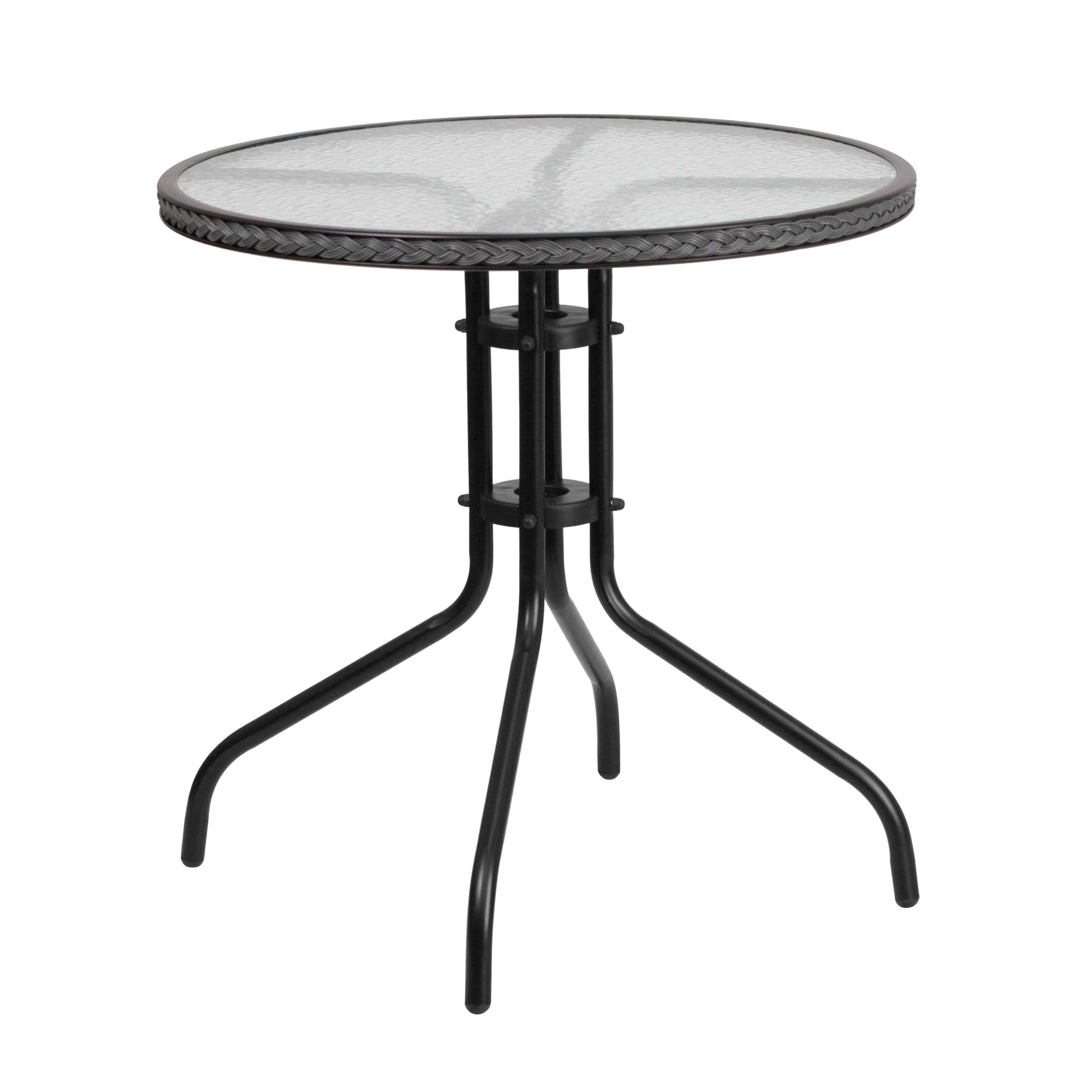 Flash Furniture 889142043829 Barker Round Rattan Outdoor Dining Table 28.75-in W x 28.75-in L