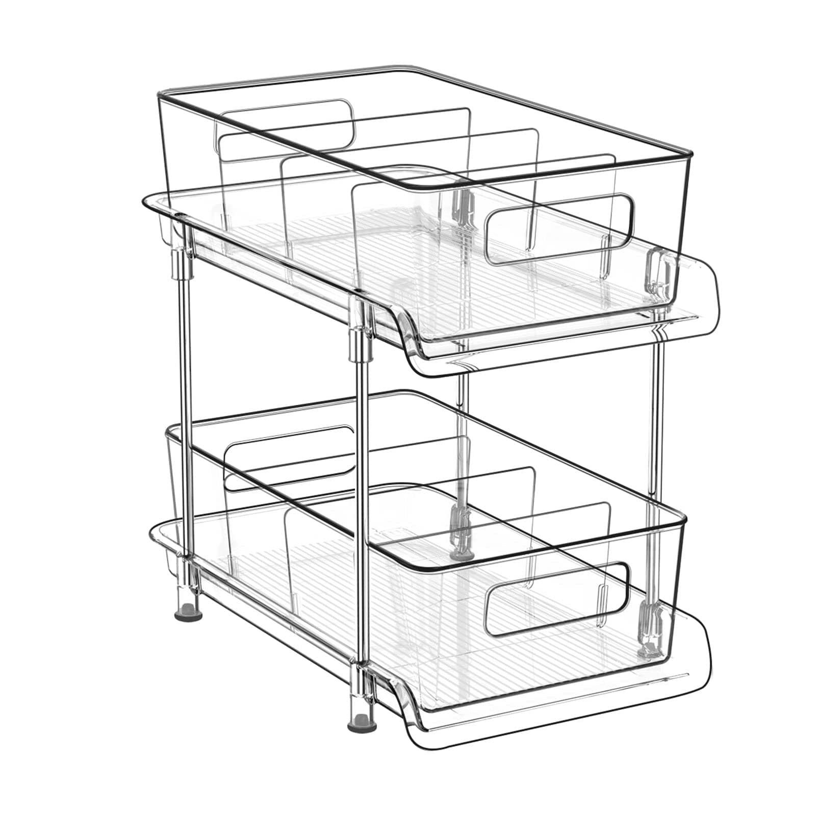 Phewnyzo  2 Tier Clear Bathroom Storage Organizer Set with Pull Out Drawers Removable Dividers for Under Sink Kitchen Pantry Cabinet
