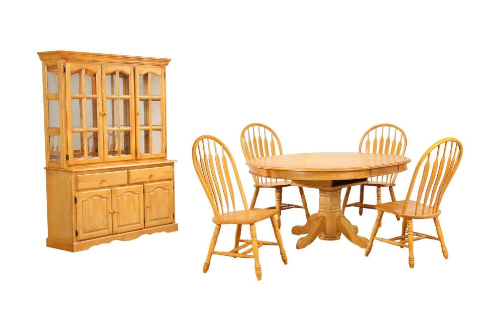 Light Oak Transitional Dining Room Set, Oak Dining Room Set With China Cabinet