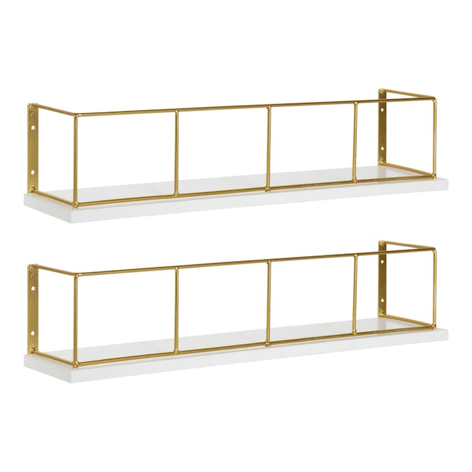 Wood Floating Shelf, White And Gold Wall Shelves