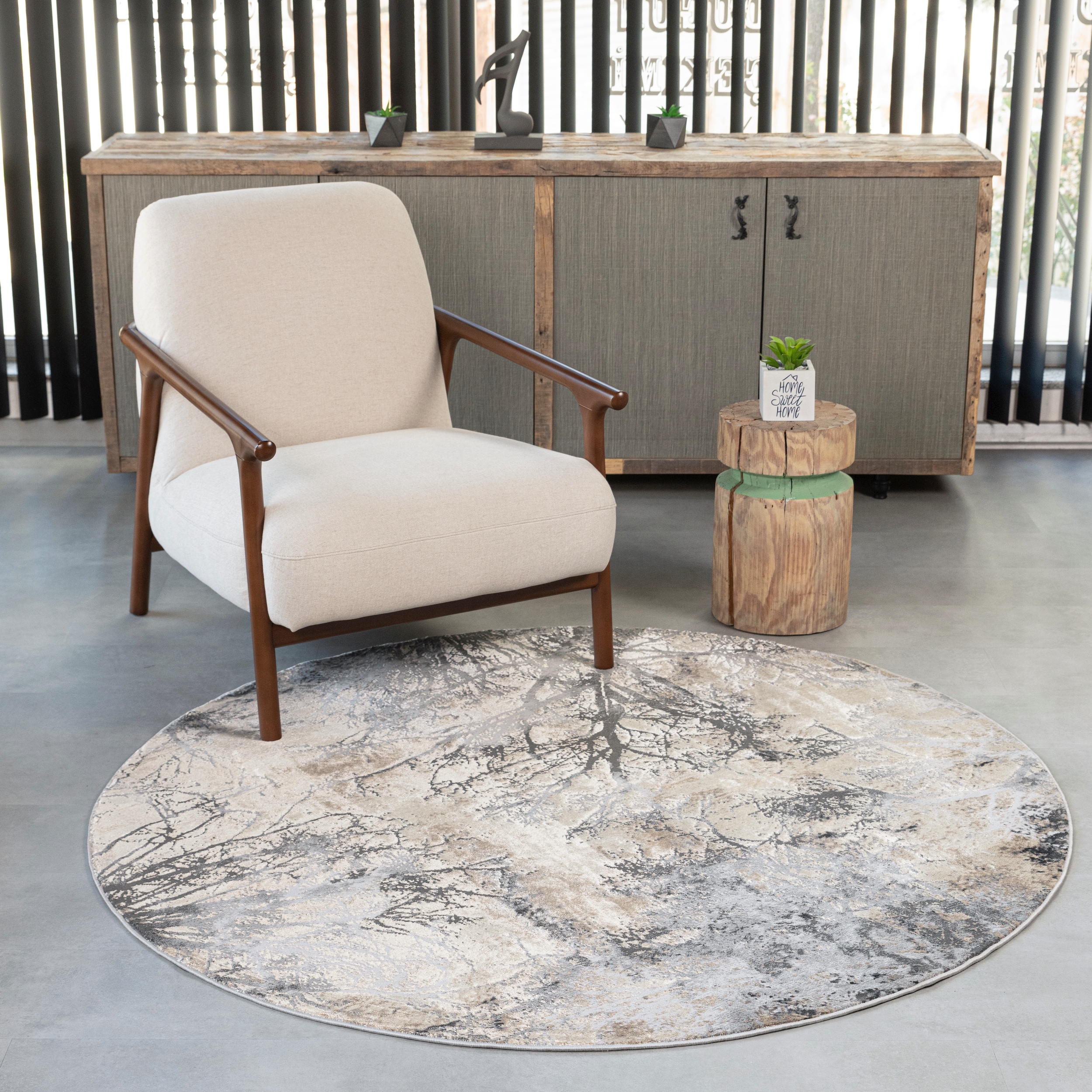 MDA Rugs BM0188 Bowman 8 x 8 (ft) Polyester Ivory/Gray Round Indoor Abstract Area rug