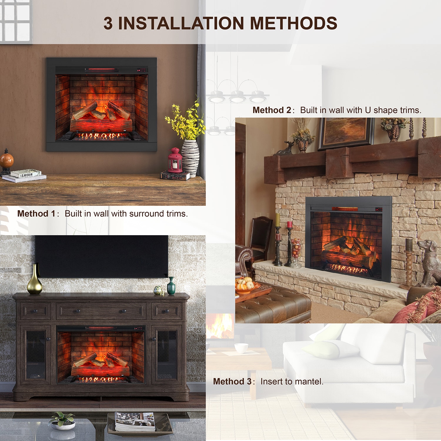 SINOFURN 33-in Black Electric Fireplace Insert SYA170015CF at Lowes.com