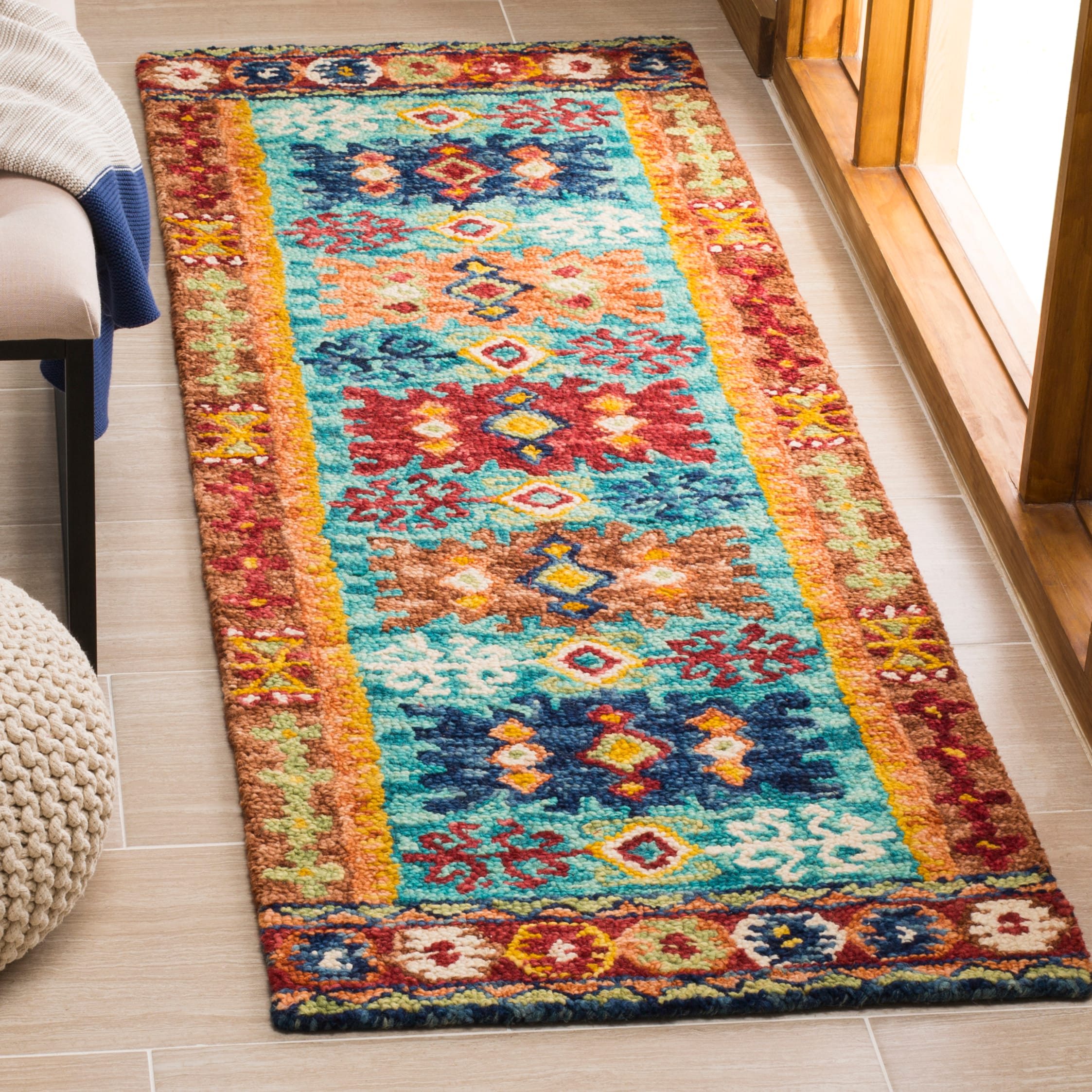 Handmade Blue and Red Wool Tufted Area Rug