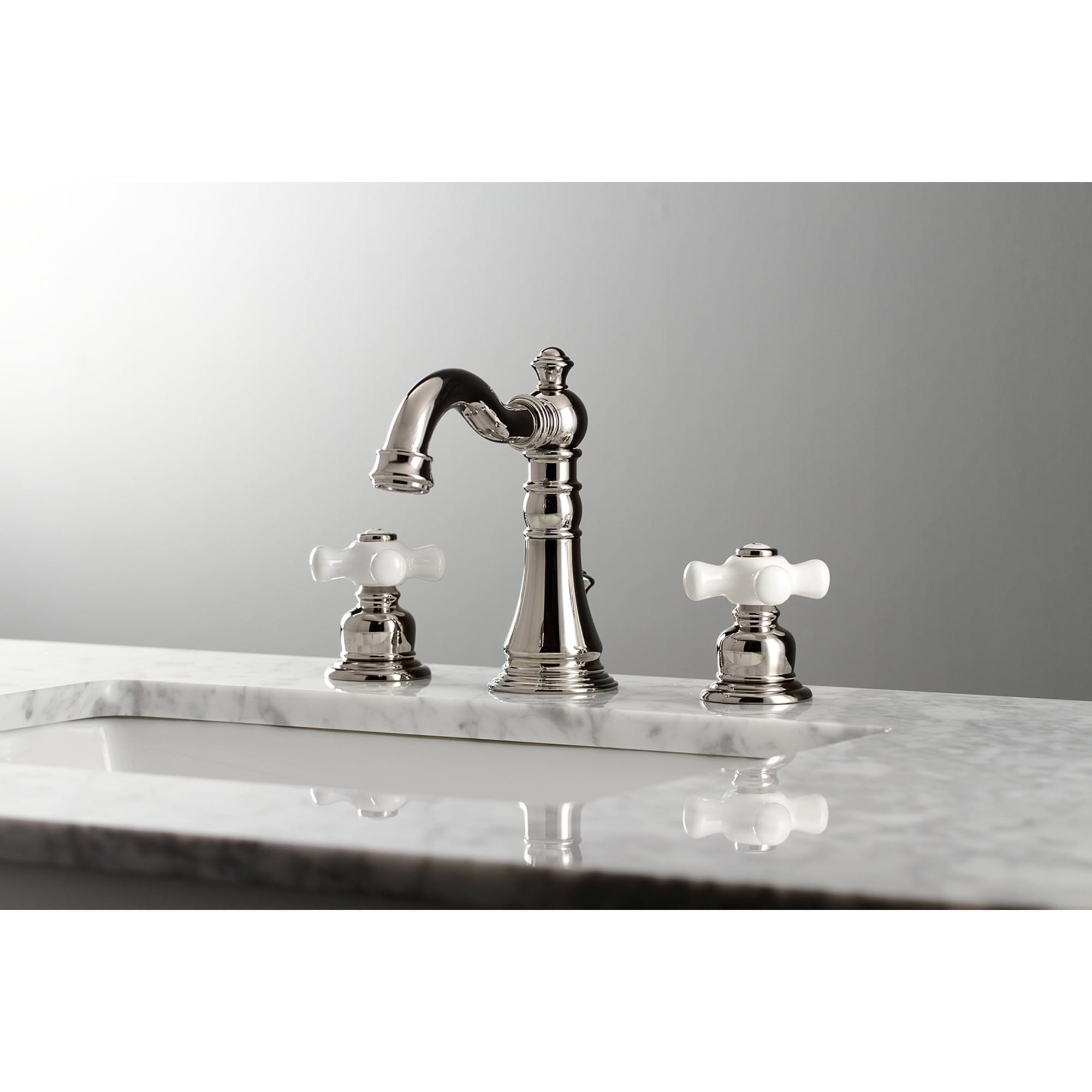 Kingston Brass WLFSC1979PX American Classic Polished nickel Widespread 2-handle Low-arc Residential Handle Bathroom Sink Faucet with Drain