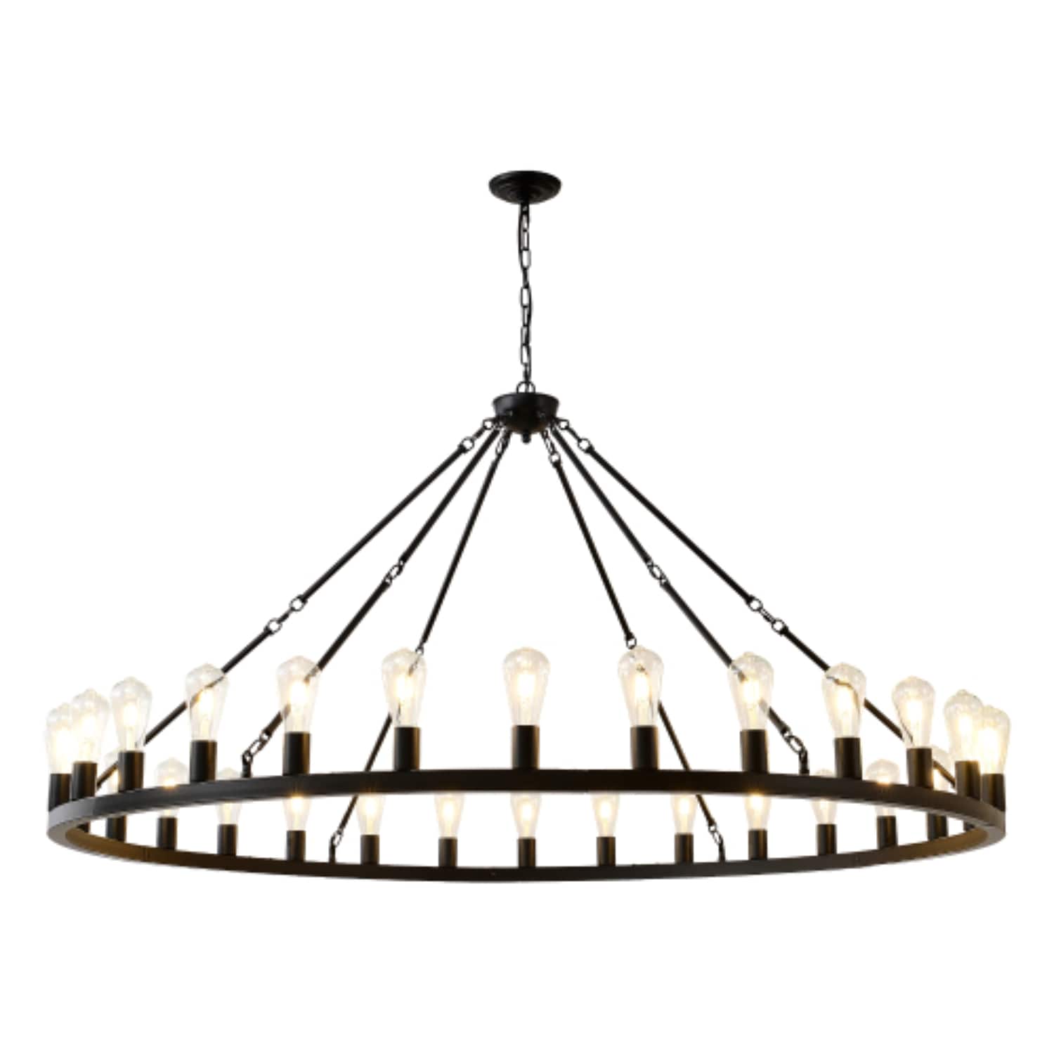 ZHLLMQ 30-Light Matte Black Farmhouse Industrial No Glass Shade Metal Wagon Wheel Chandelier