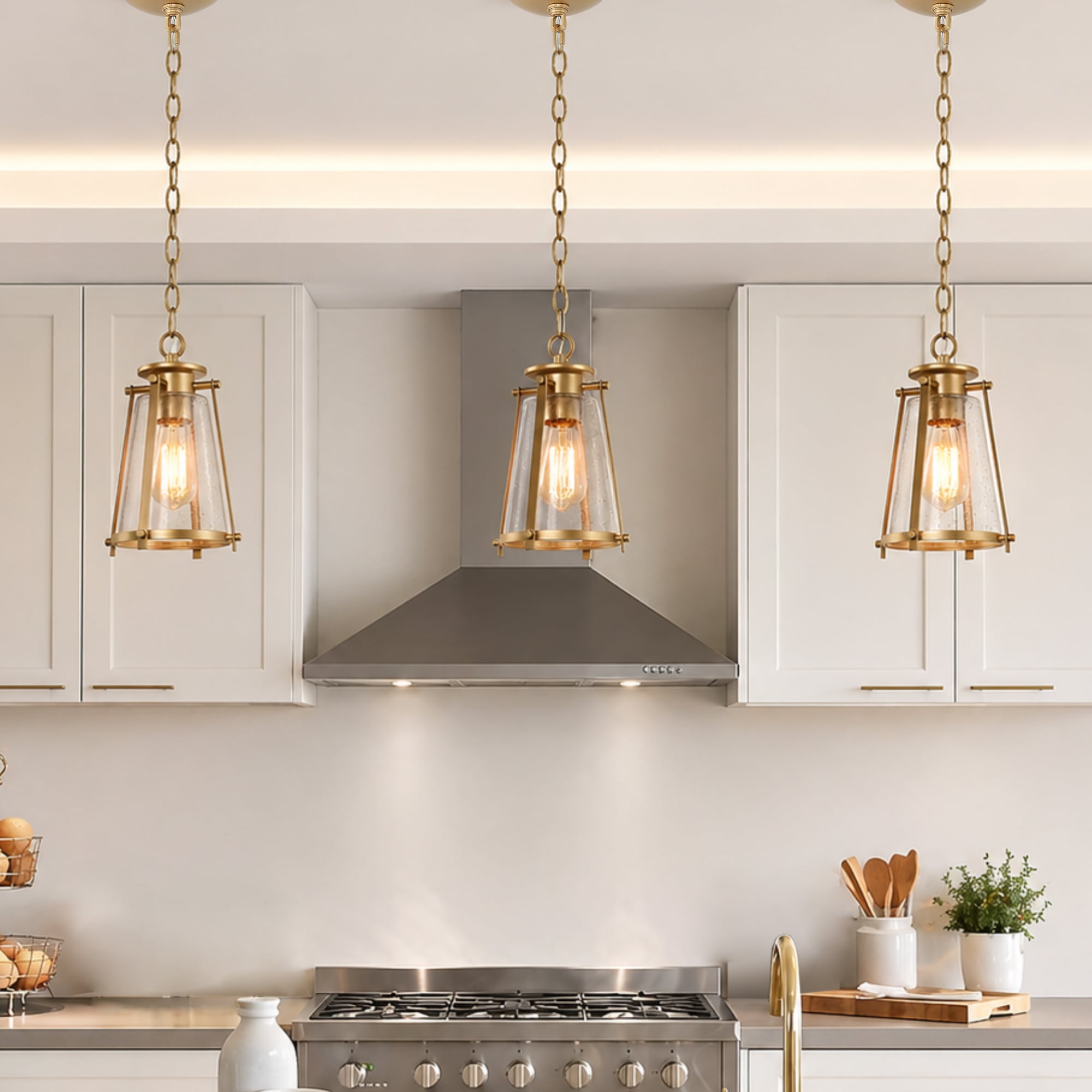 LNC Echo 7.5 in 1 -Light Matte Gold Modern/contemporary Seeded glass Cage Lantern Mini Hanging Kitchen Island Light