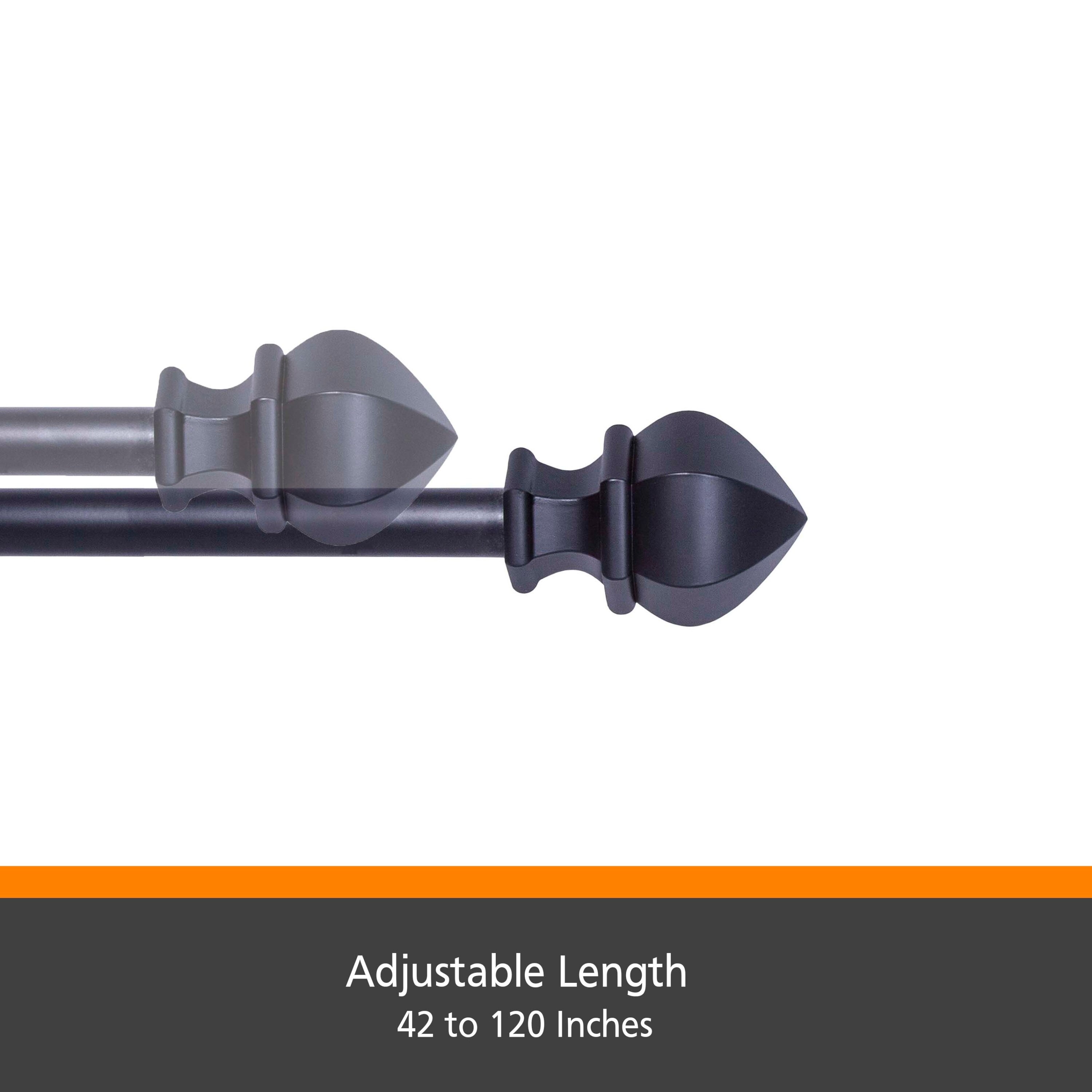 Matte Black Adjustable Steel Curtain Rod with Decorative Finials