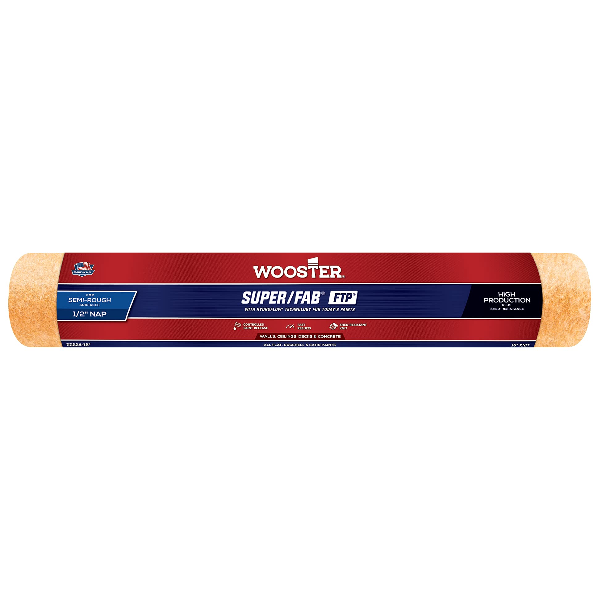 Wooster  Super/Fab FTP Synthetic Blend 1/2 in. x 18 in. W Paint Roller Cover For Semi-Rough Surfaces