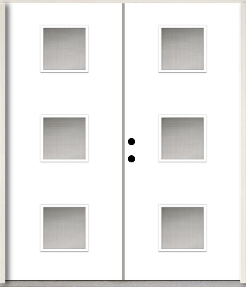 RELIABILT LO1062490 Spotlights 72-in x 80-in x 4-5/8-in Fiberglass 1/4 lite Right-hand inswing Primed Unfinished Prehung Double Front Door Insulating core