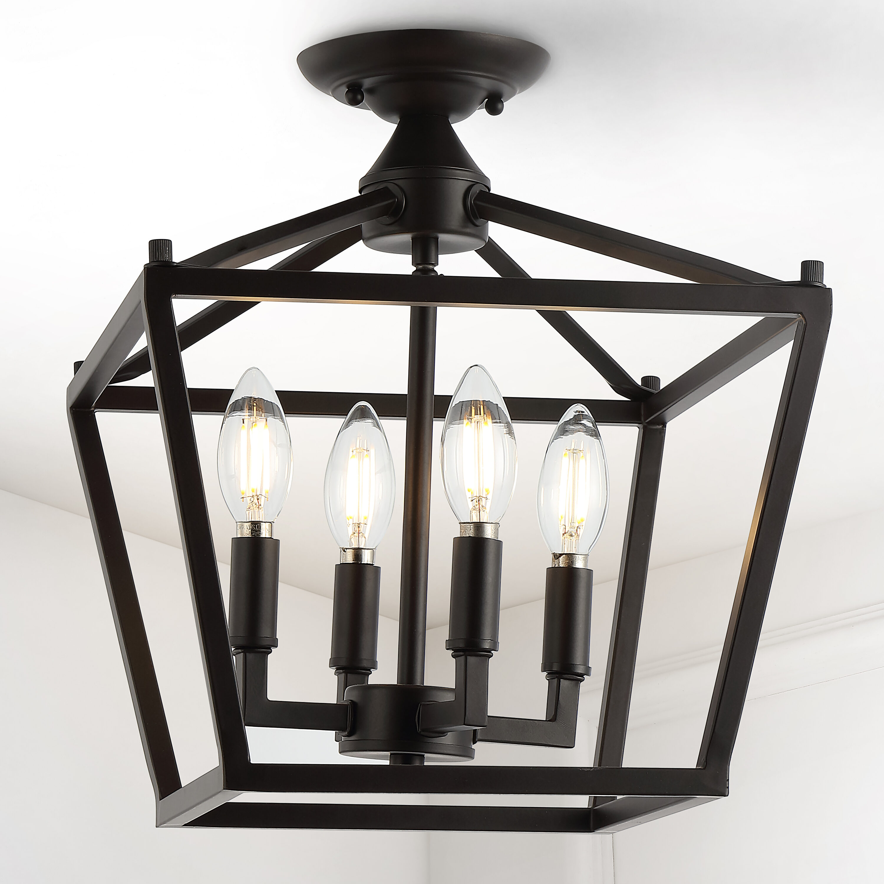 JONATHAN  Y JYL7610A Plains Mini Lantern Modern/Farmhouse 1 -Light 12-in Brushed Black Flush Mount Light
