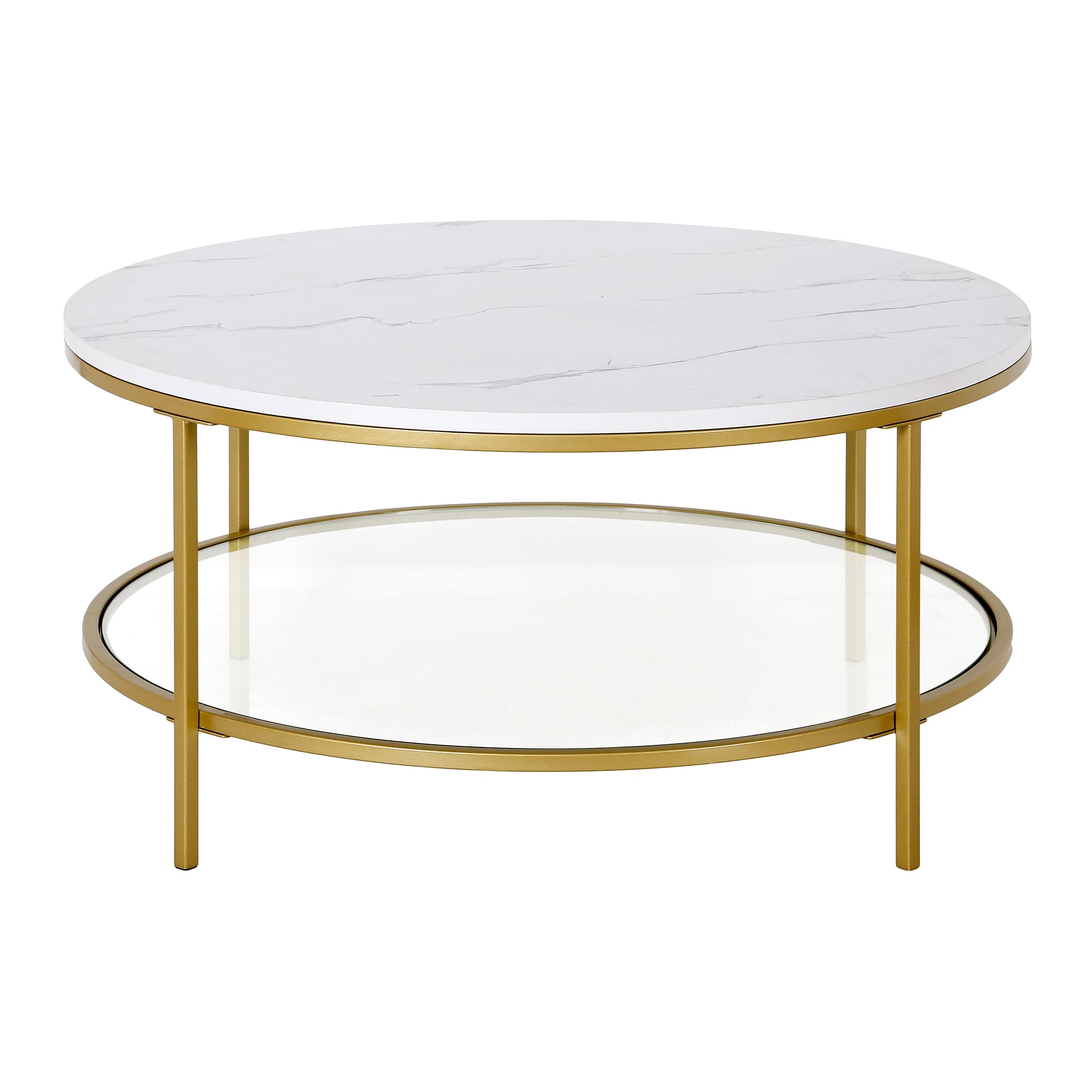 Hailey Home Sivil 36'' Wide Round Coffee Table with Faux Marble Top in ...