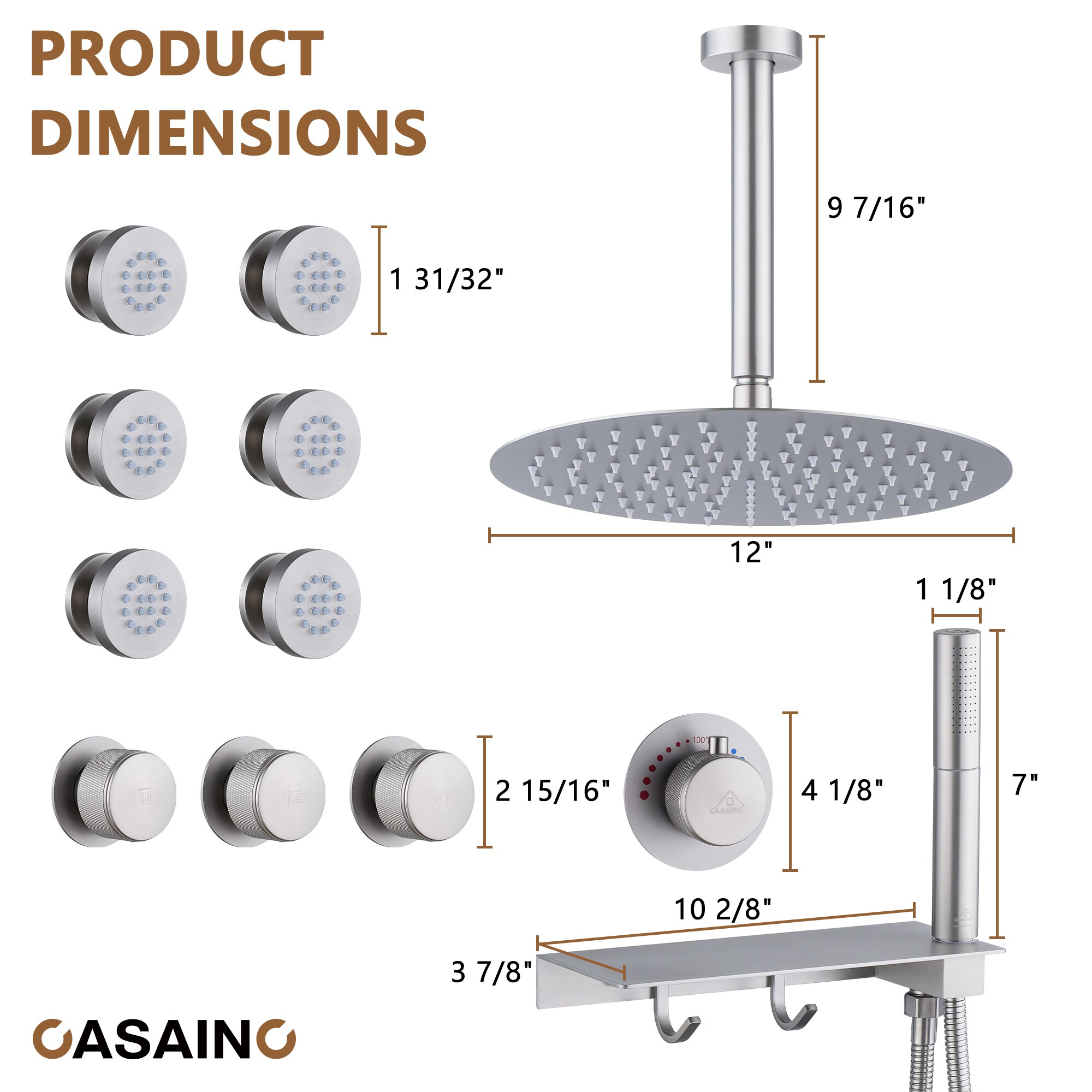 CASAINC KCHS0004-12BN Showerhead-Bar-Panels - View #7