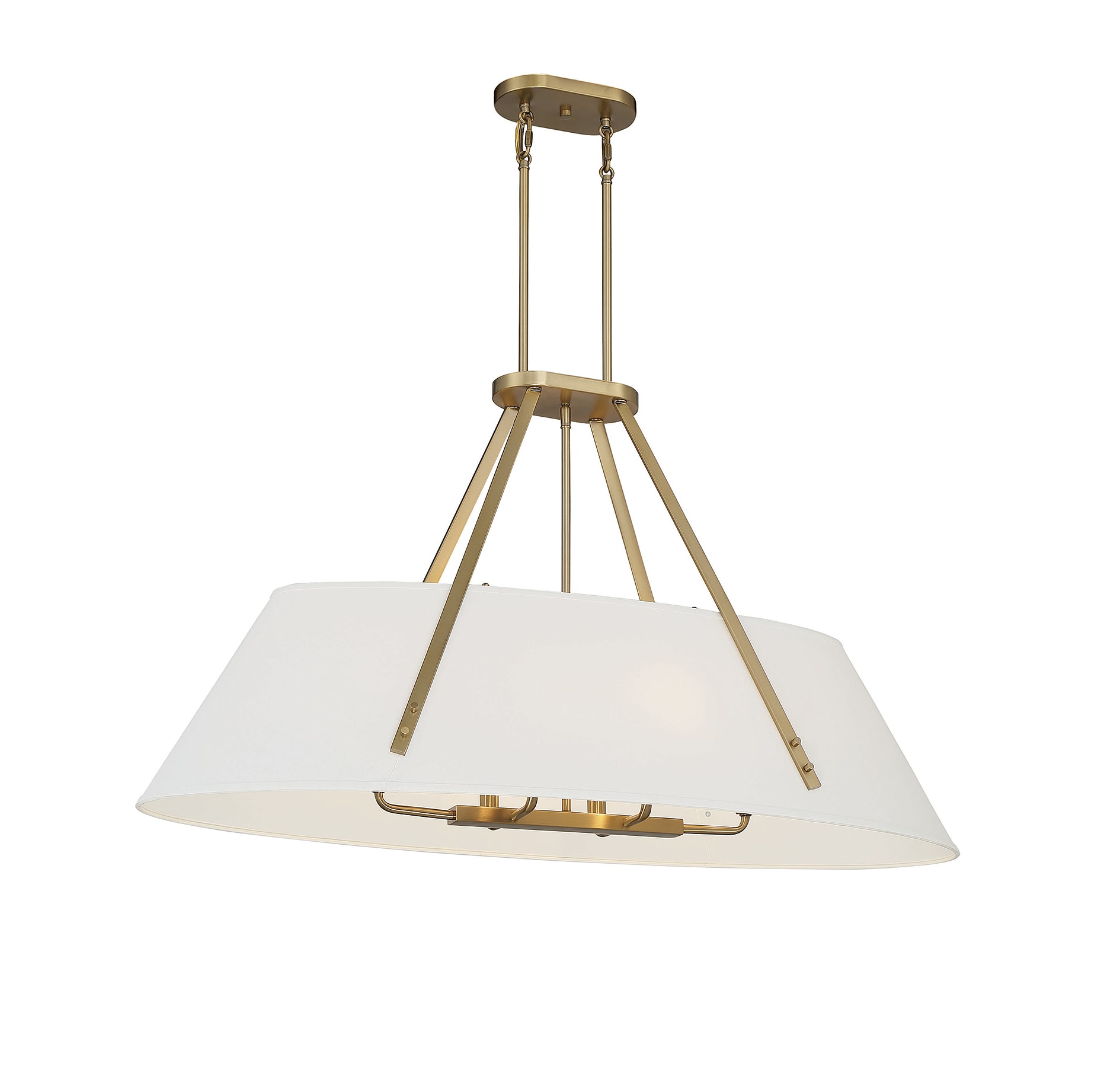 Newport Warm Brass 6-Light Oval Chandelier with Soft White Fabric Shade