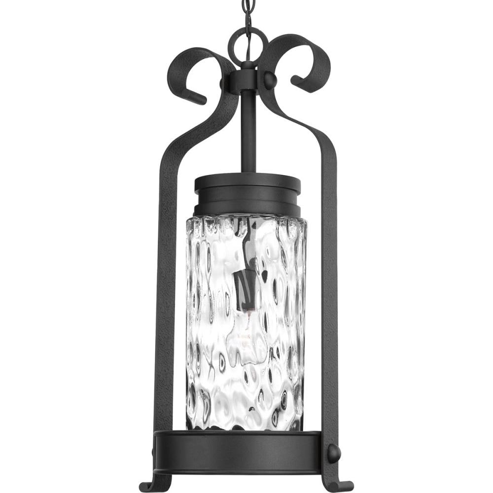Progress Lighting P550027-031 Hermosa Black Transitional Seeded Glass Lantern Outdoor Hanging Pendant Light