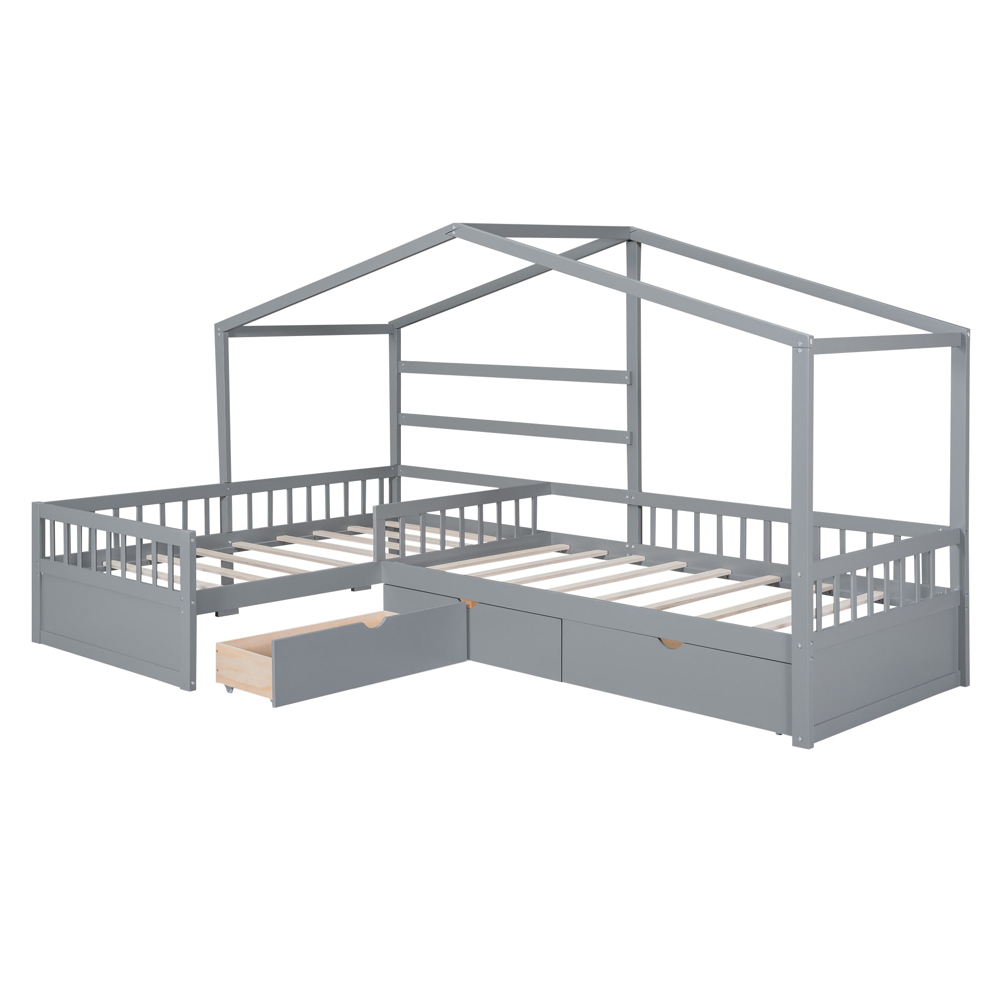Qualler BEW000026E Gray Twin Wood Platform Bed with Storage